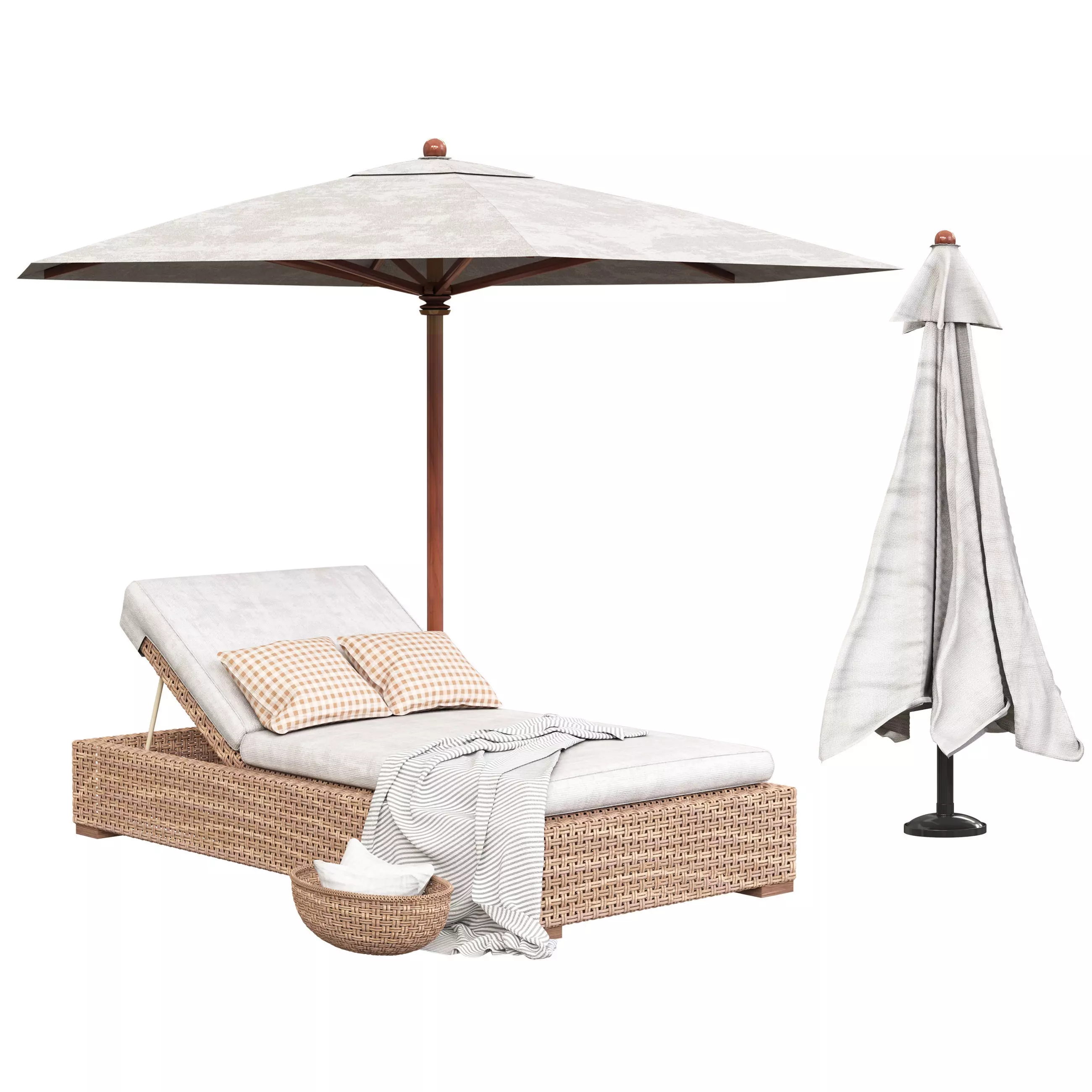 Round outdoor patio umbrella and huntington chaise 3D model