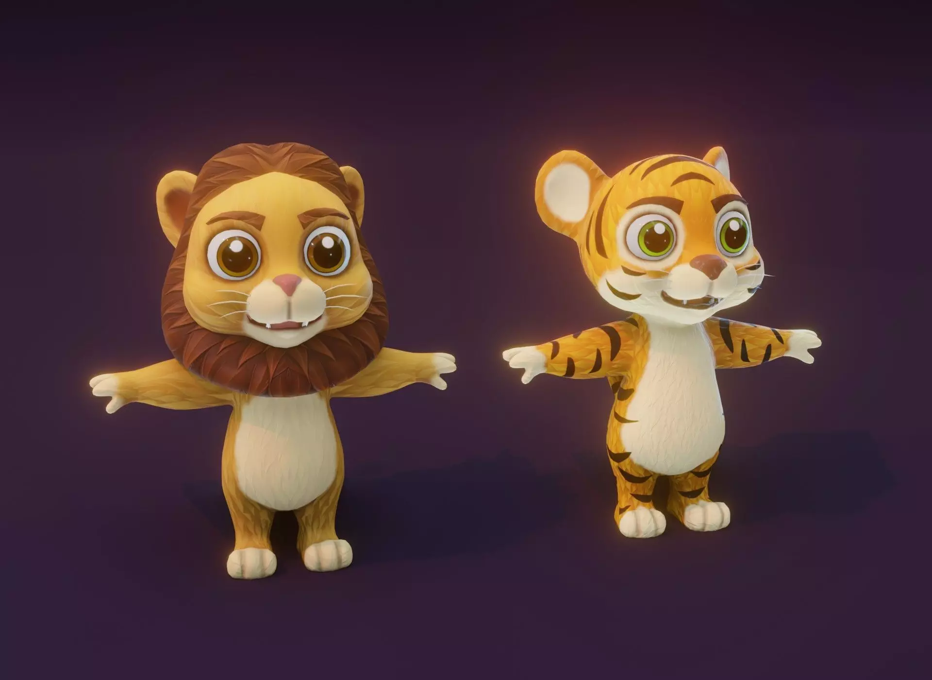 Cartoon Animated Lion and Tiger 3D Model Collection Low-poly 3D model_0
