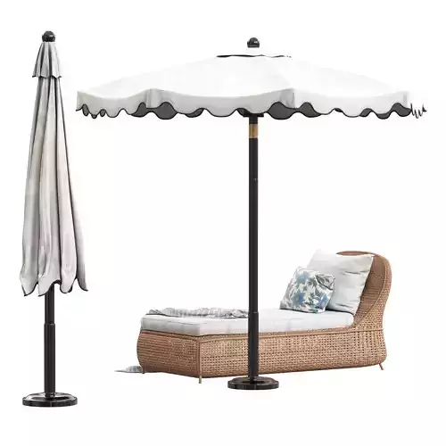 Scalloped umbrella and westport chaise