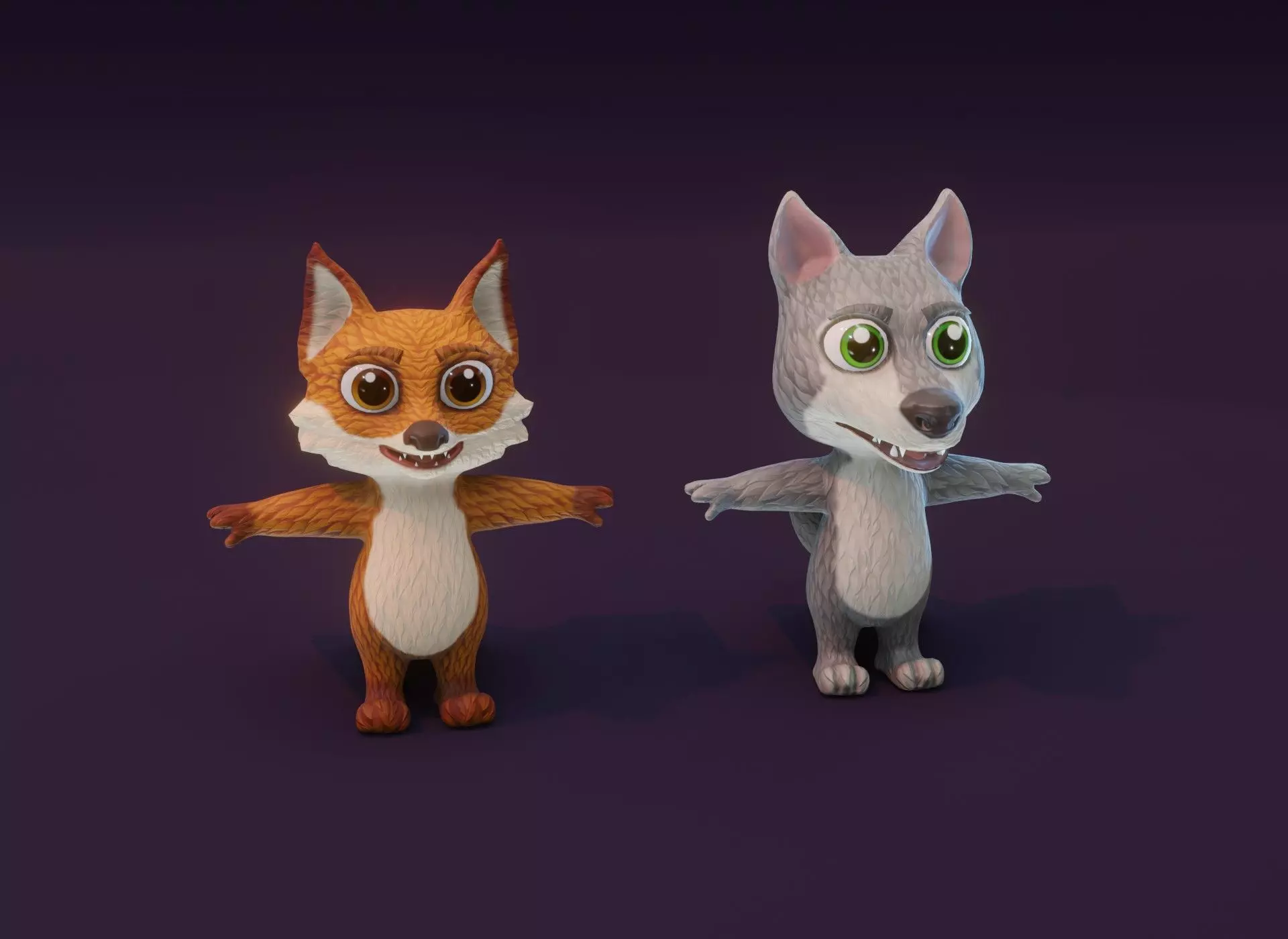 Cartoon Animated Wolf and Fox 3D Model Collection Low-poly 3D model_0