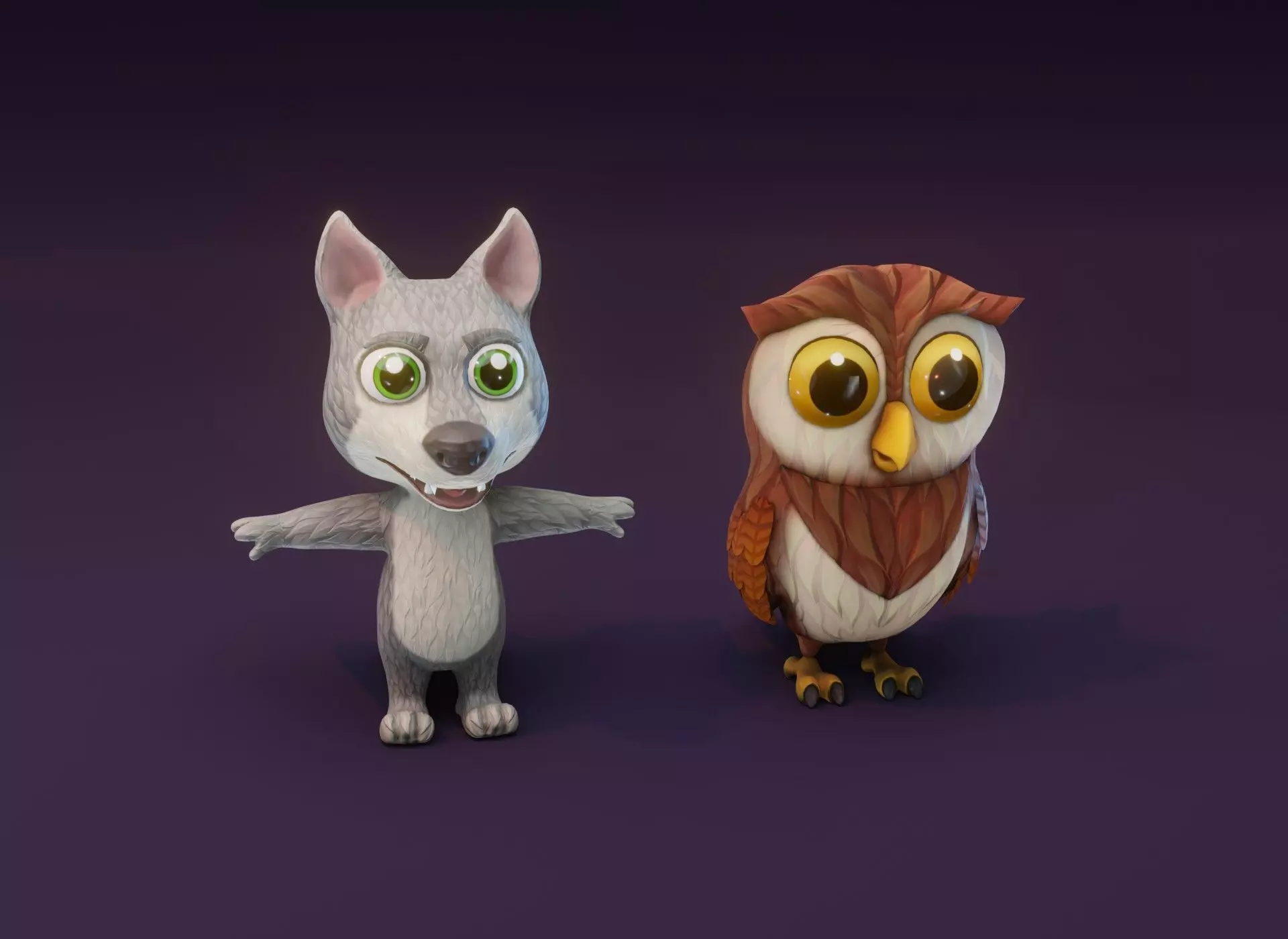 Cartoon Animated Owl and Wolf 3D Model Collection Low-poly 3D model_0