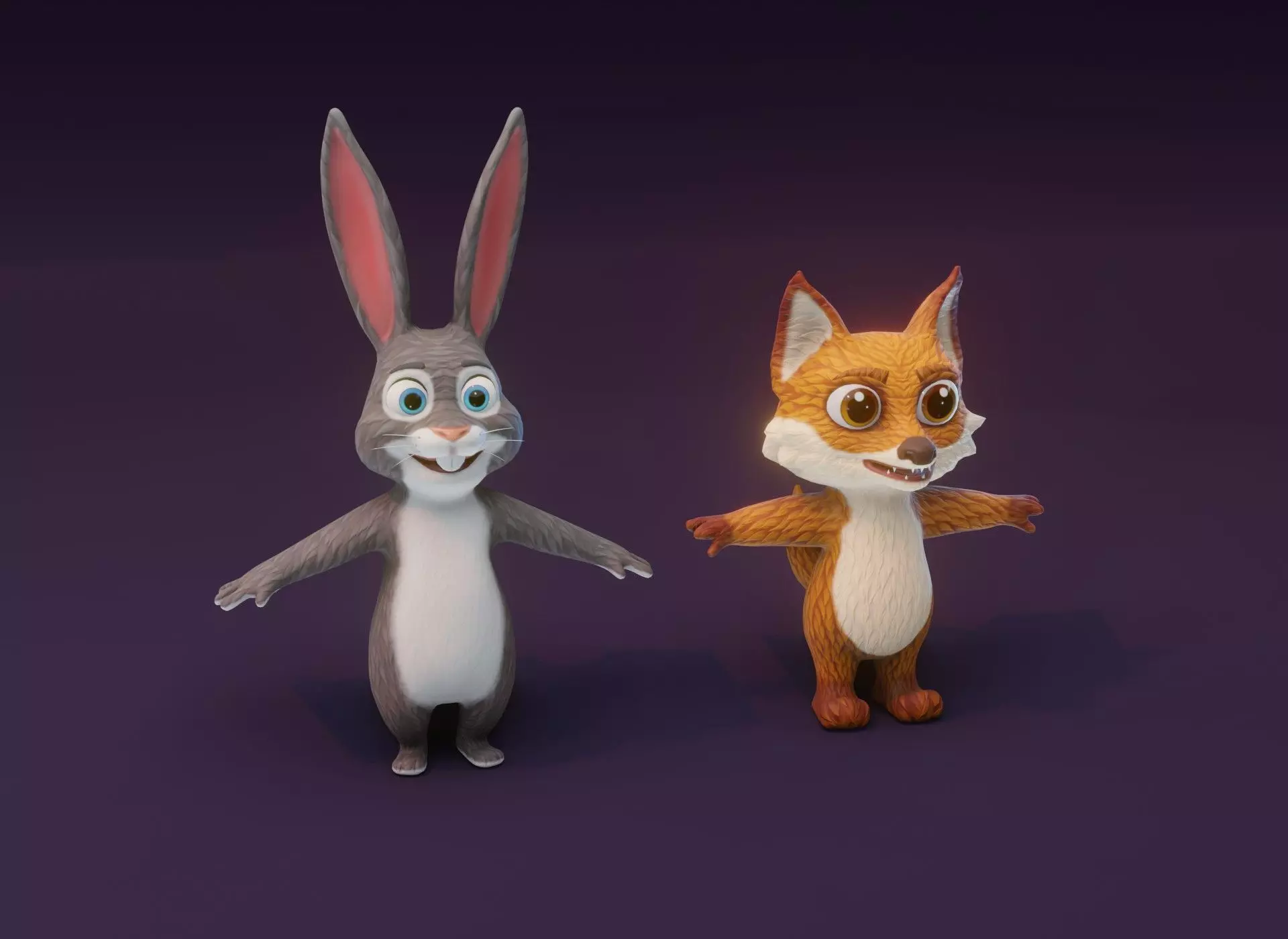 Cartoon Animated Rabbit and Fox 3D Model Collection Low-poly 3D model_0