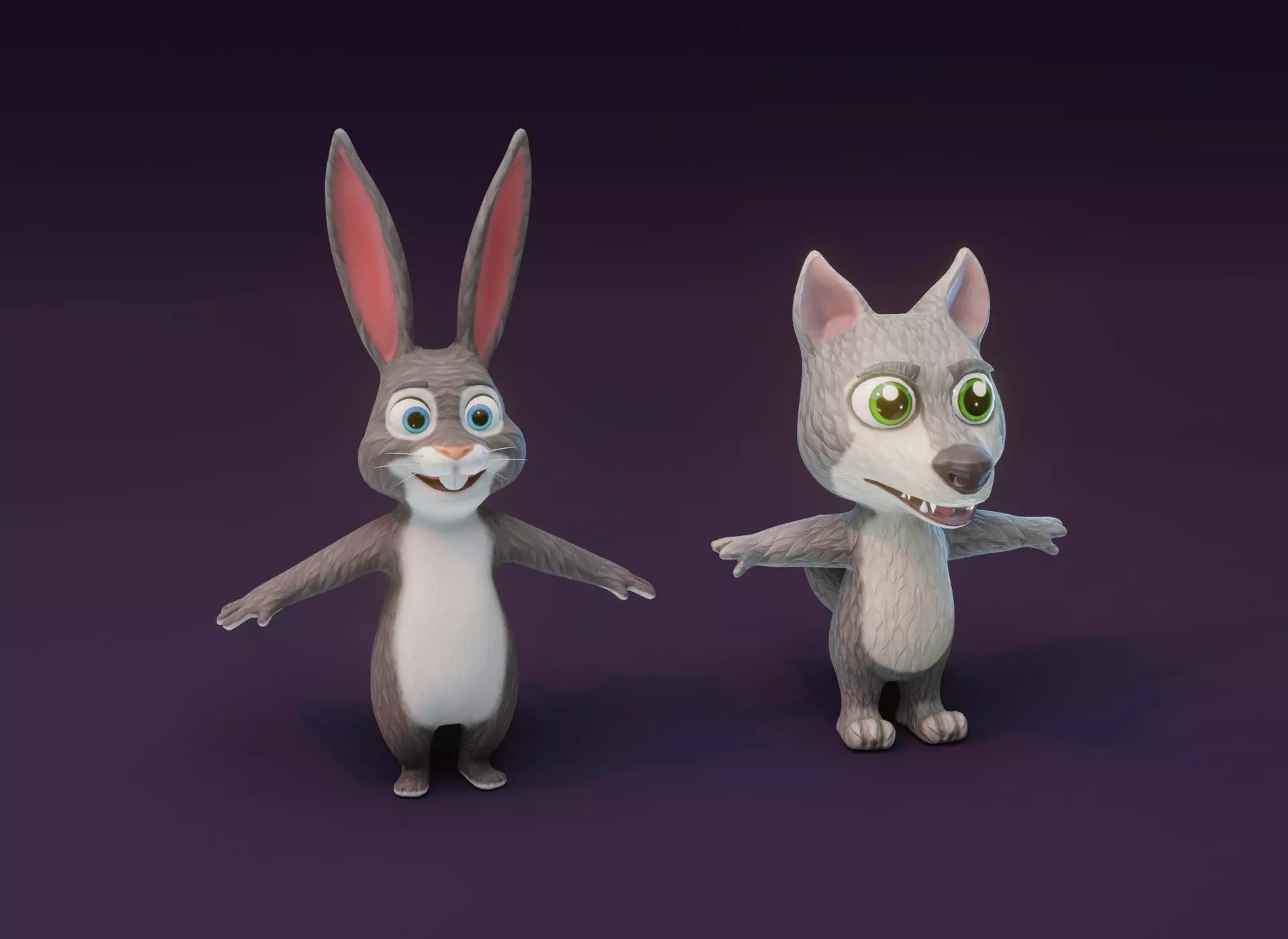 Cartoon Animated Wolf and Rabbit 3D Model Collection Low-poly 3D model_0