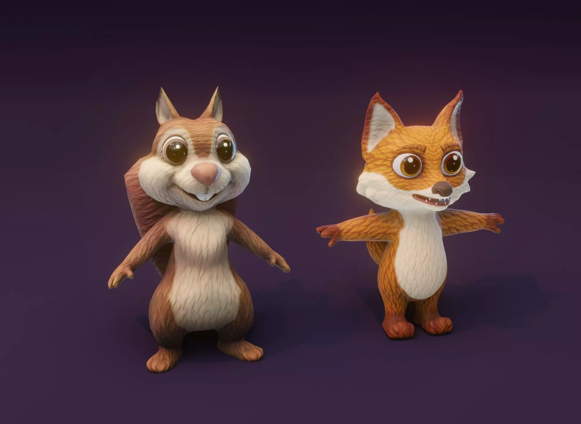 Cartoon Animated Squirrel and Fox 3D Model Collection Low-poly 3D model_0