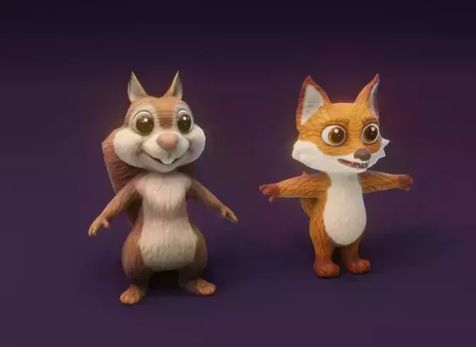 Cartoon Animated Squirrel and Fox 3D Model Collection Low-poly 3D model