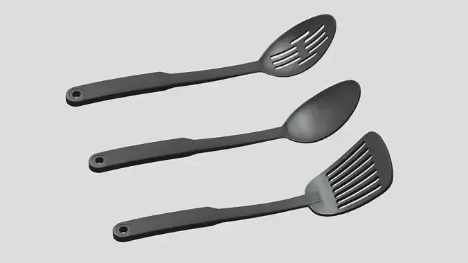 Slotted Spoon And Sotted Spatula Low Poly