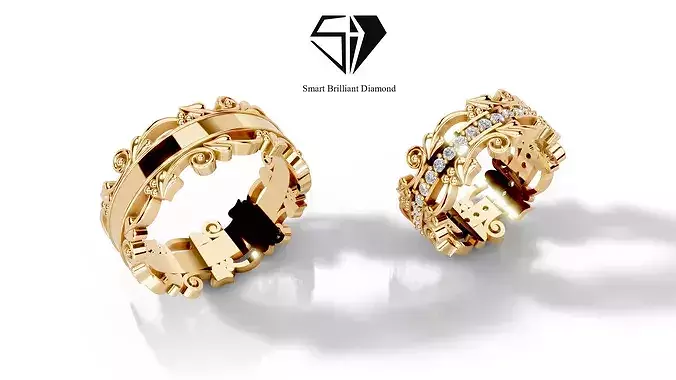  Wedding Ring Set 3D Jewelry CAD STL for Gold Casting cr0005