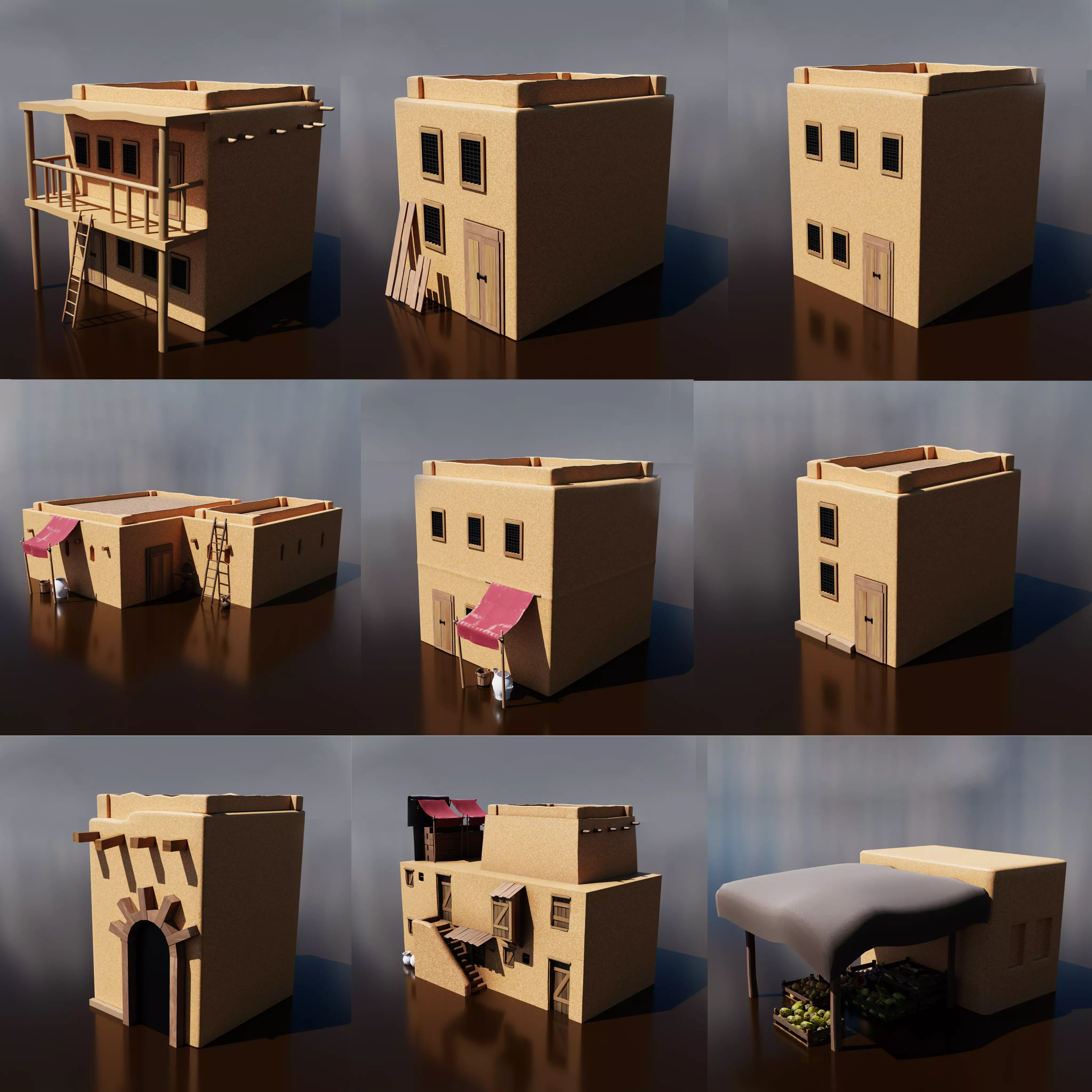 3D Model Desert House Pack Low Poly 3D model_0