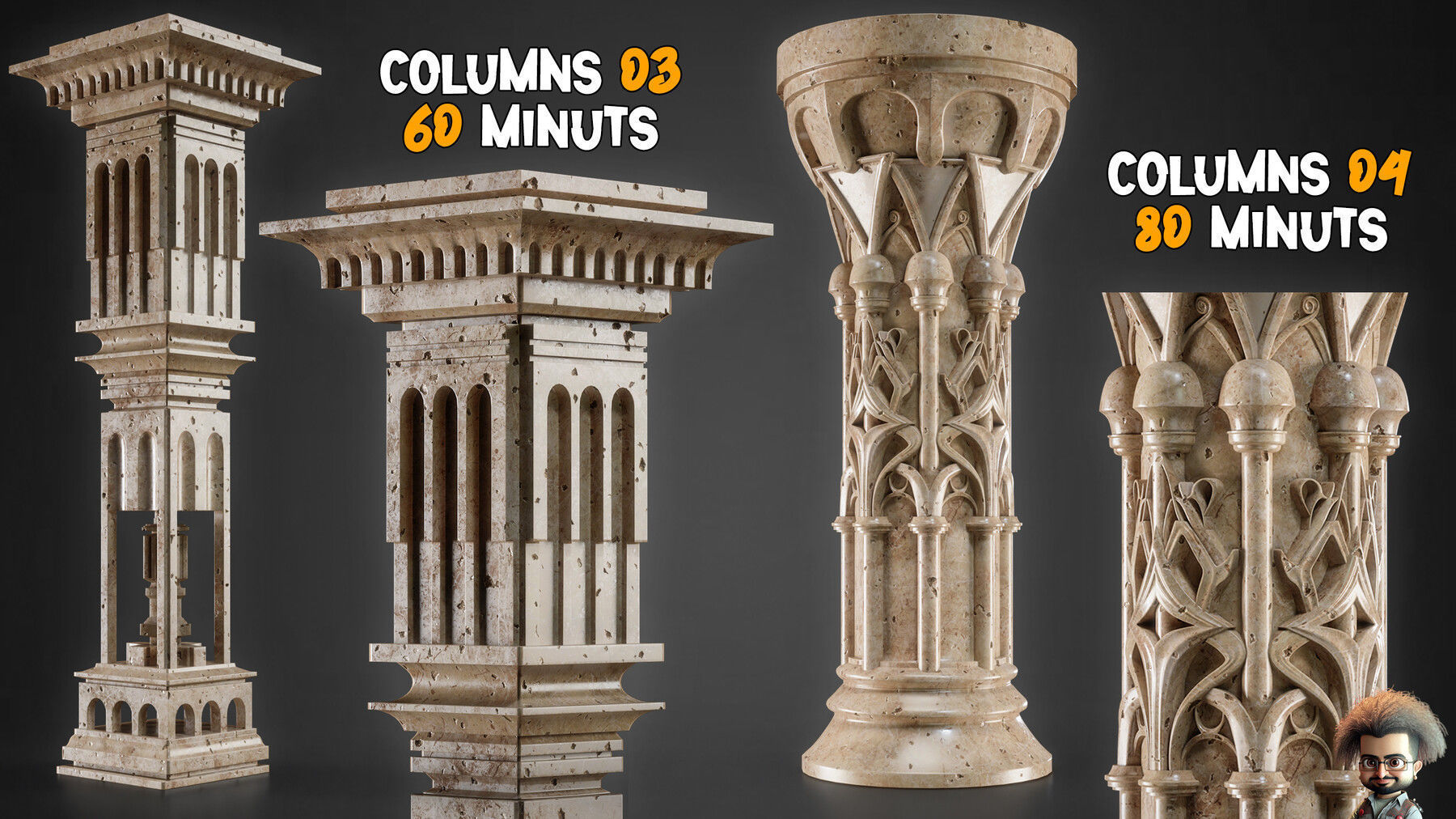 10 Ornamental Gothic Columns Tutorials  Vol 05 3D model_2