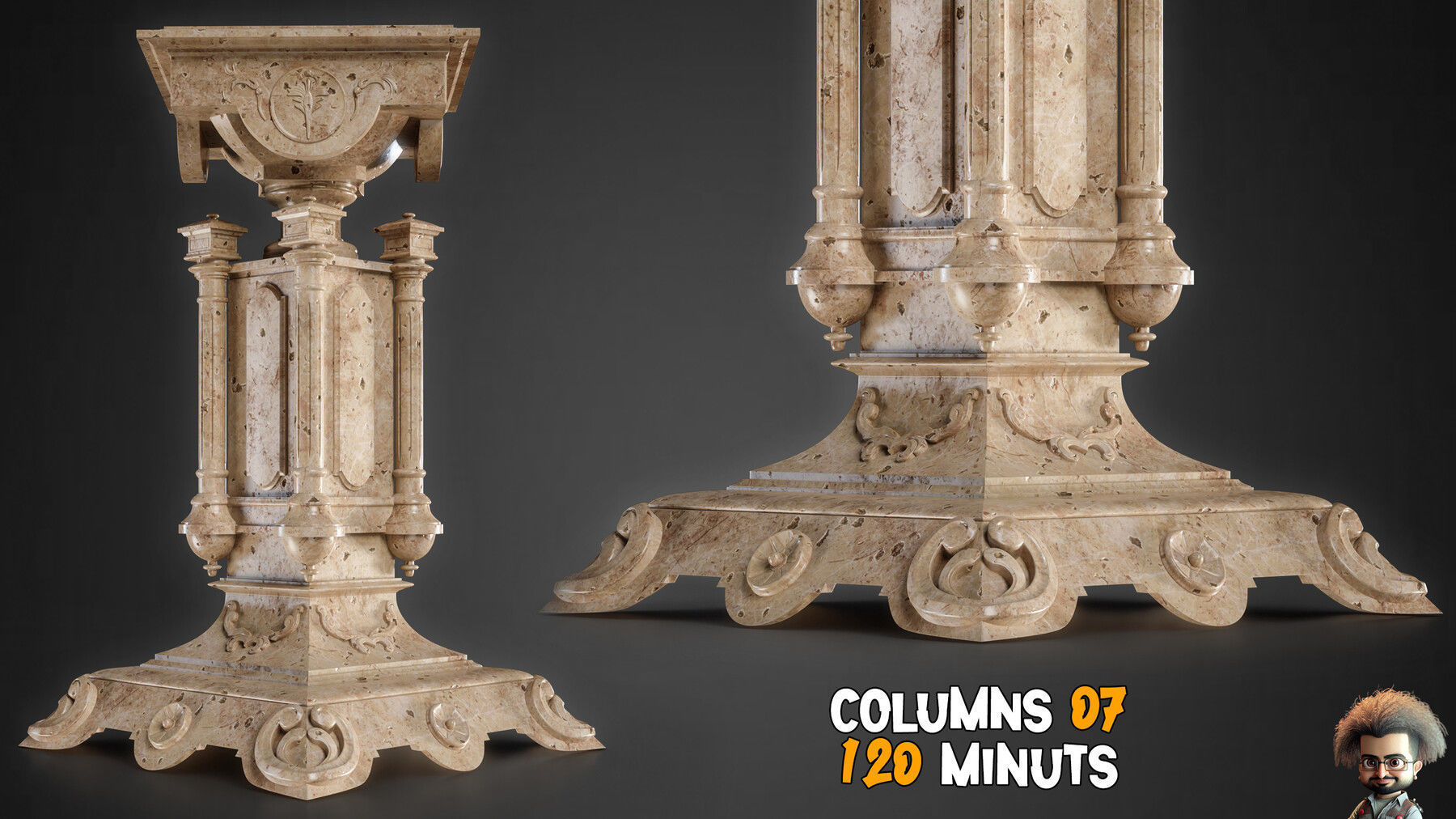 10 Ornamental Gothic Columns Tutorials  Vol 05 3D model_4