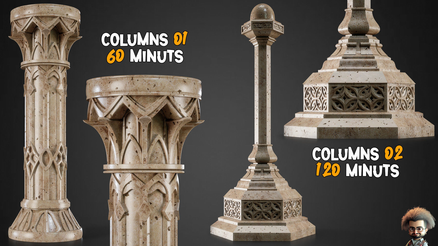 10 Ornamental Gothic Columns Tutorials  Vol 05 3D model_1
