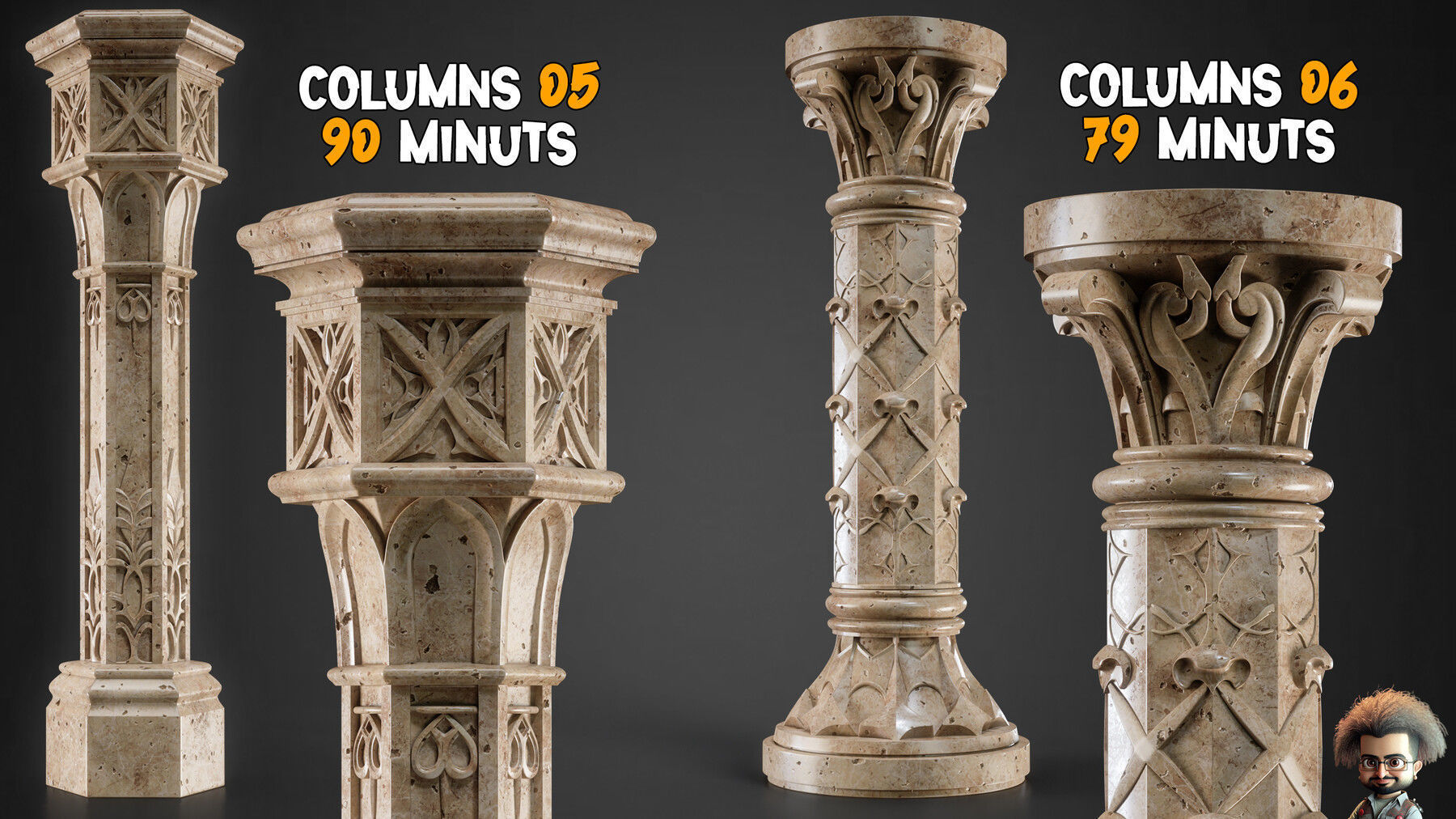10 Ornamental Gothic Columns Tutorials  Vol 05 3D model_3