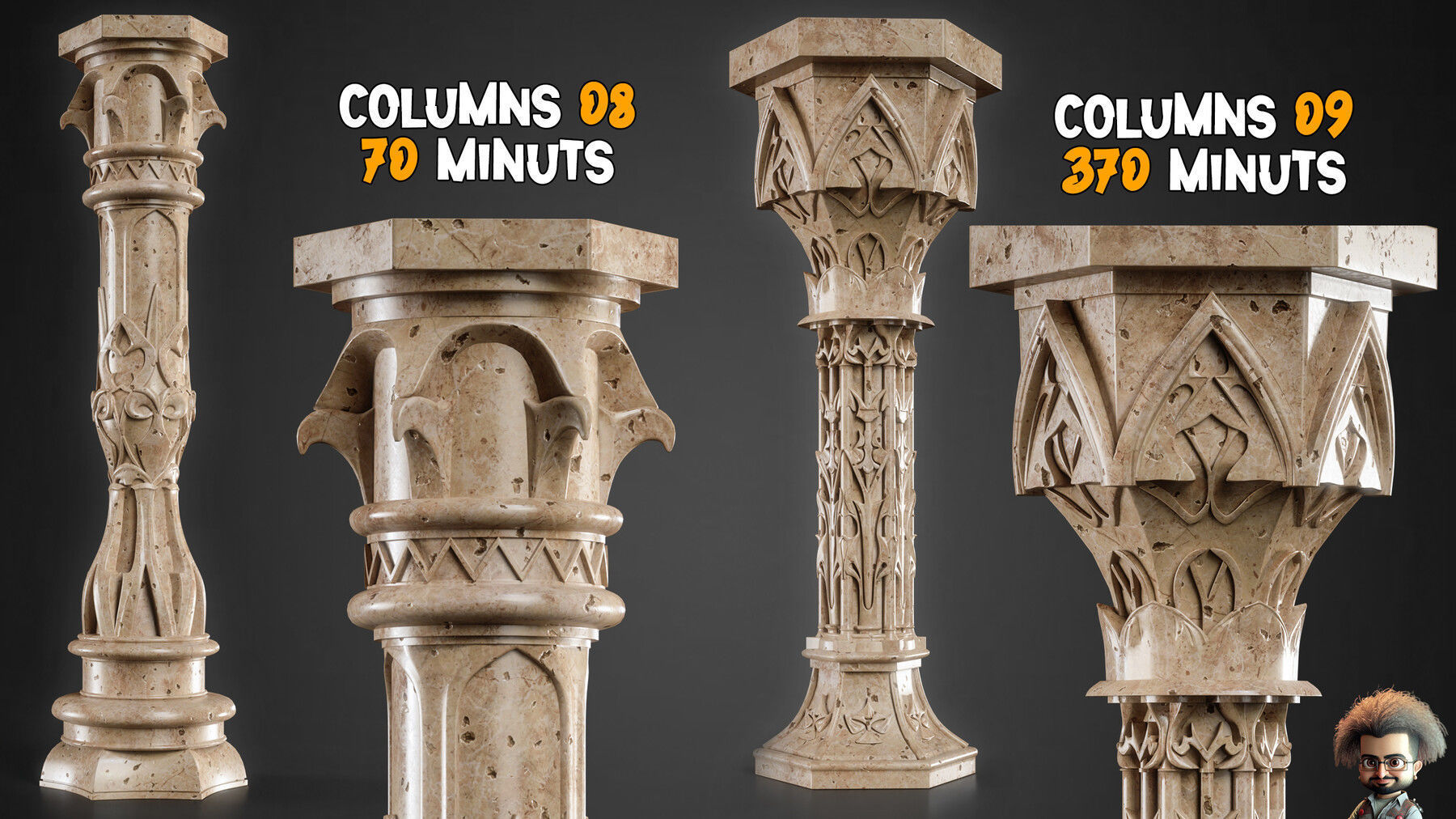 10 Ornamental Gothic Columns Tutorials  Vol 05 3D model_5