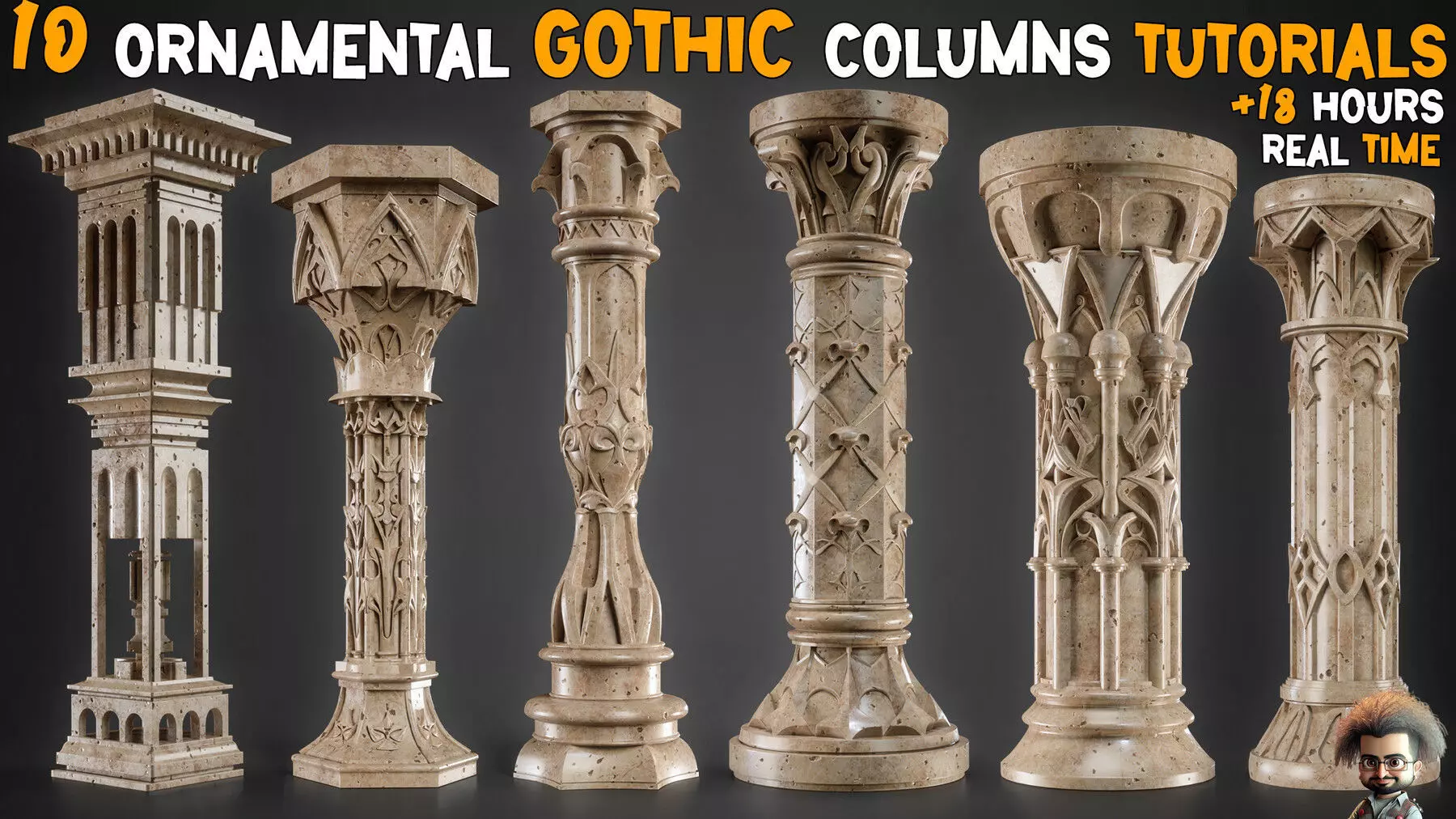 10 Ornamental Gothic Columns Tutorials  Vol 05 3D model_0