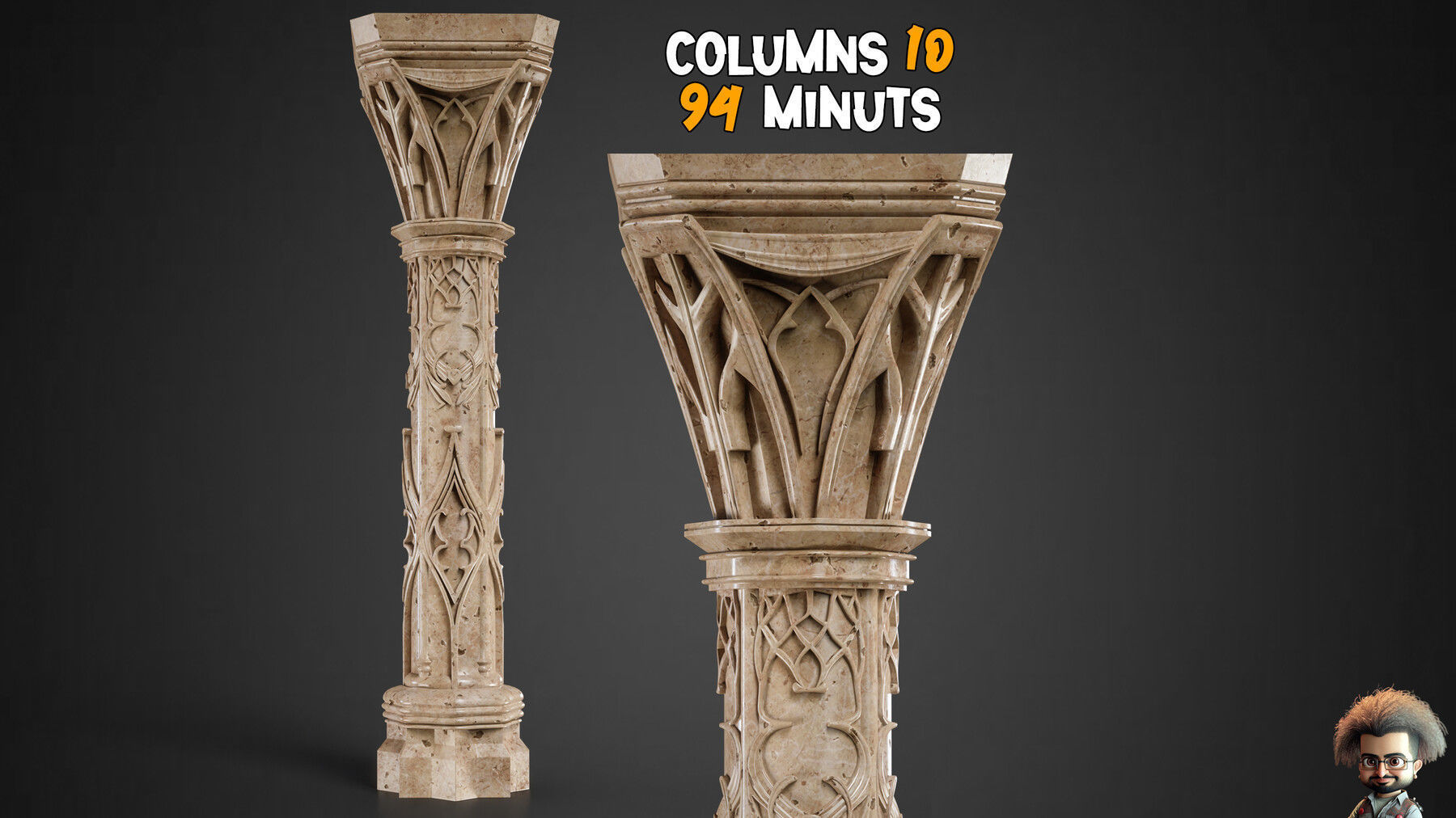 10 Ornamental Gothic Columns Tutorials  Vol 05 3D model_6