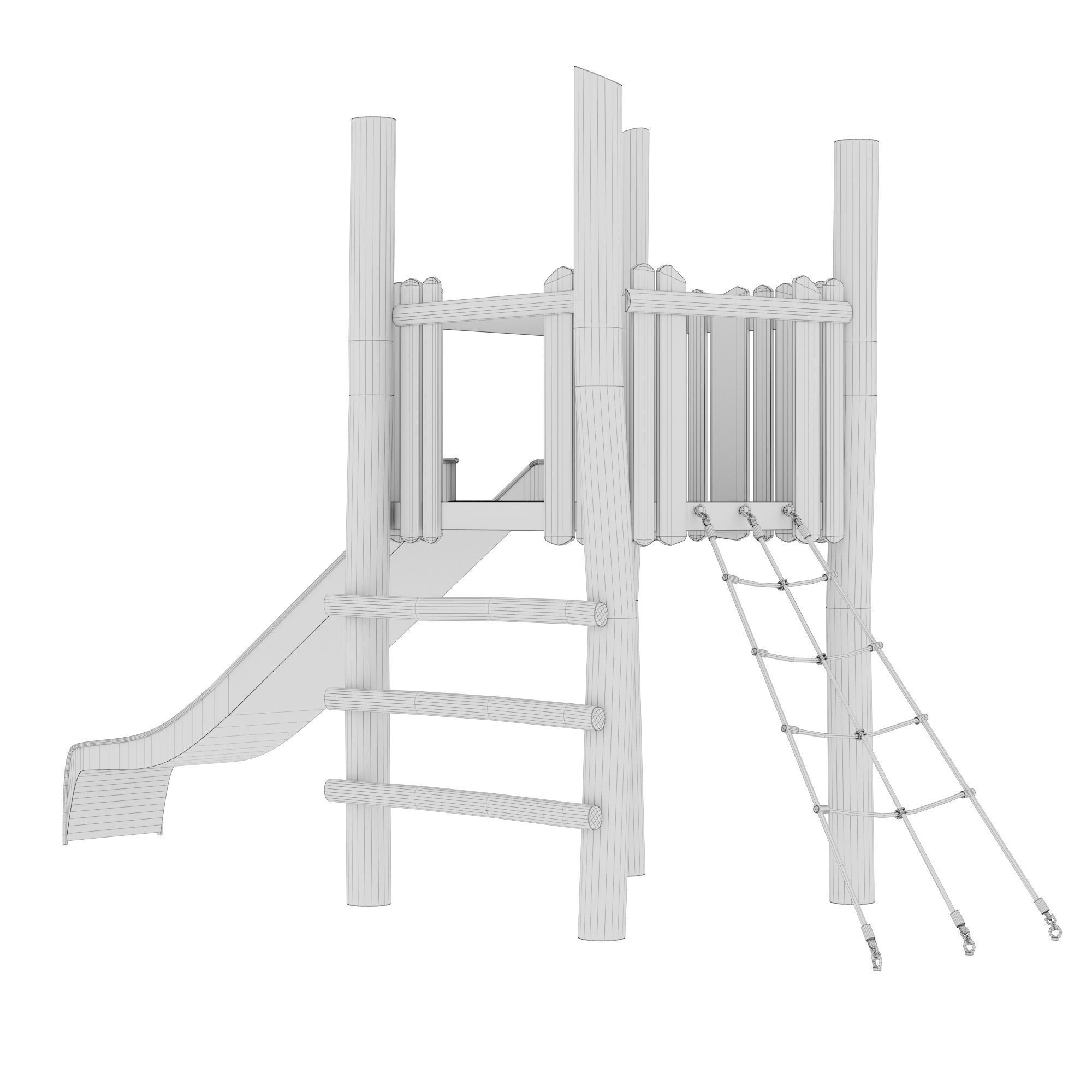 Play platform with slide and net 3D model_4