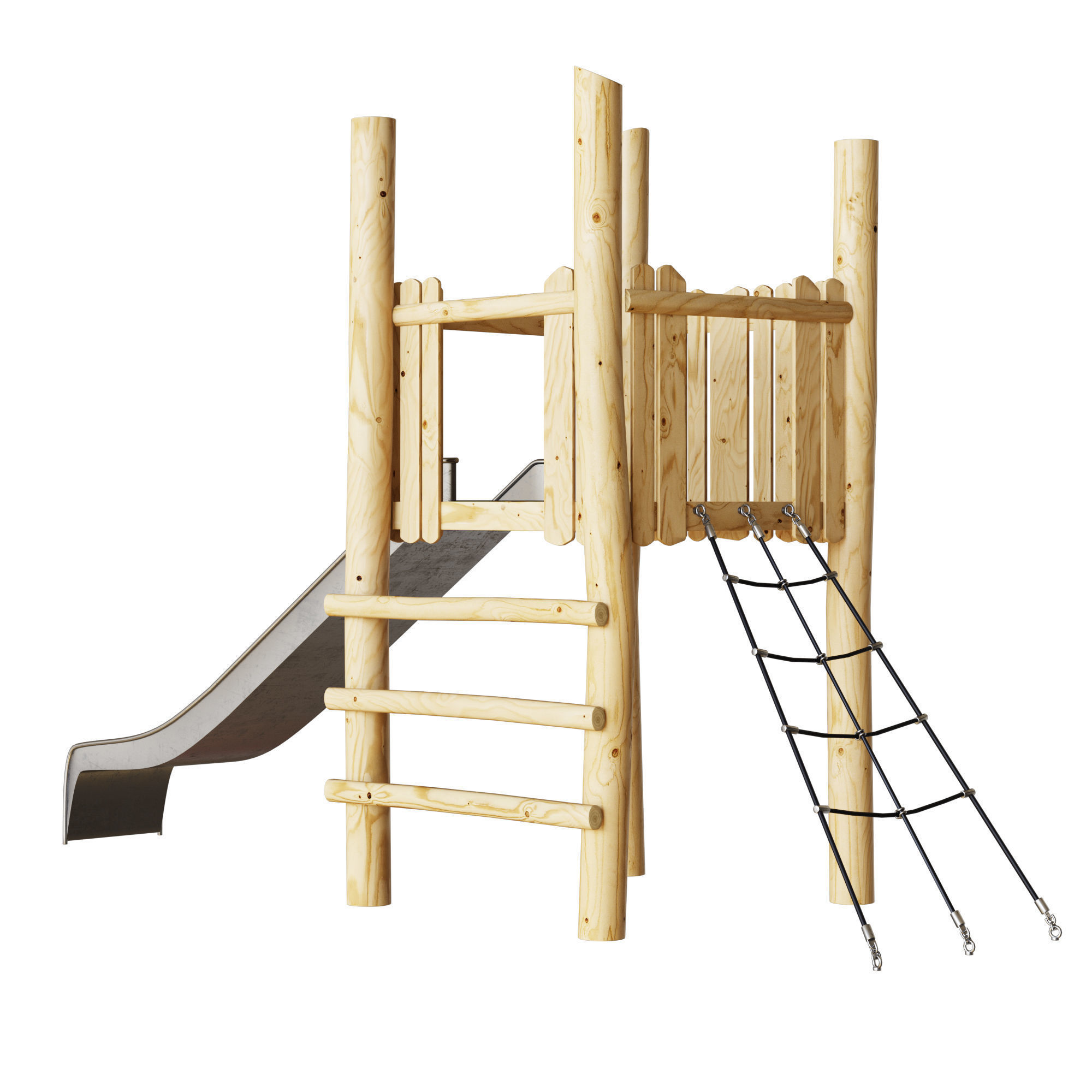 Play platform with slide and net 3D model_2