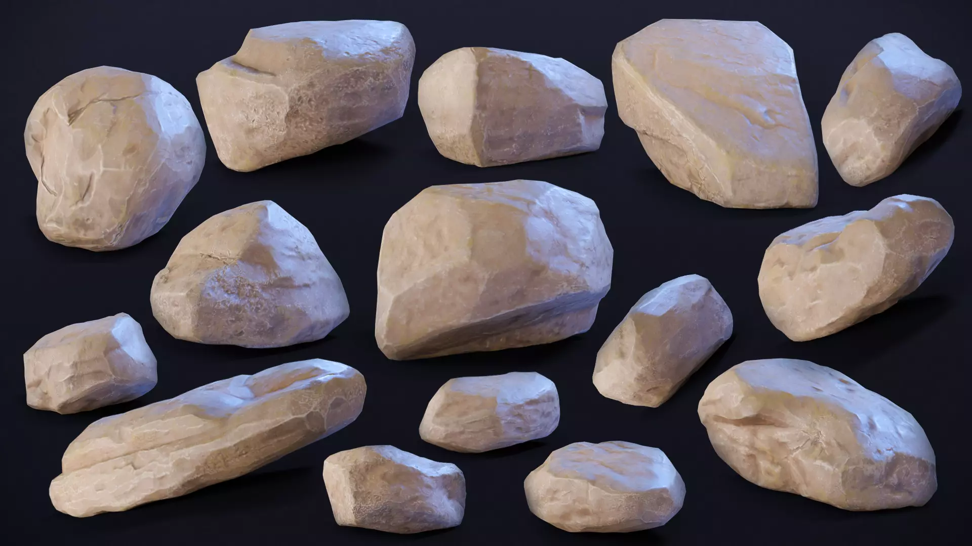 15 Stylized Grey Rocks Low Poly 3D Assets for Games and VR Low-poly 3D model_0