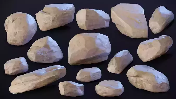 15 Stylized Grey Rocks Low Poly 3D Assets for Games and VR Low-poly 3D model
