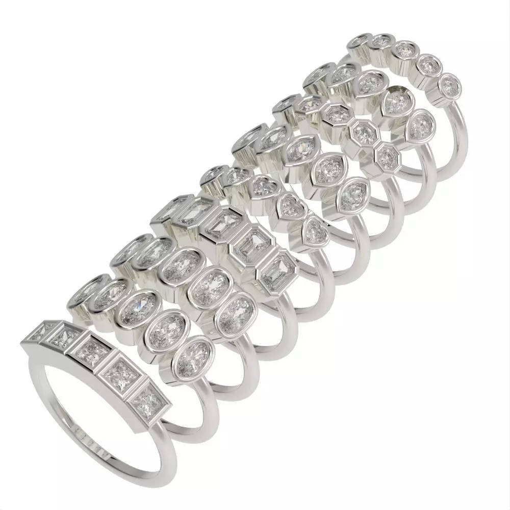 9 different Bezel set rings 3D Model Collection_0