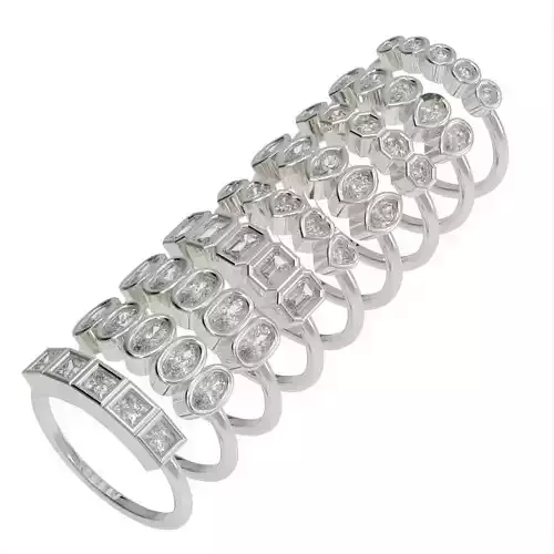 9 different Bezel set rings  3D Model Collection