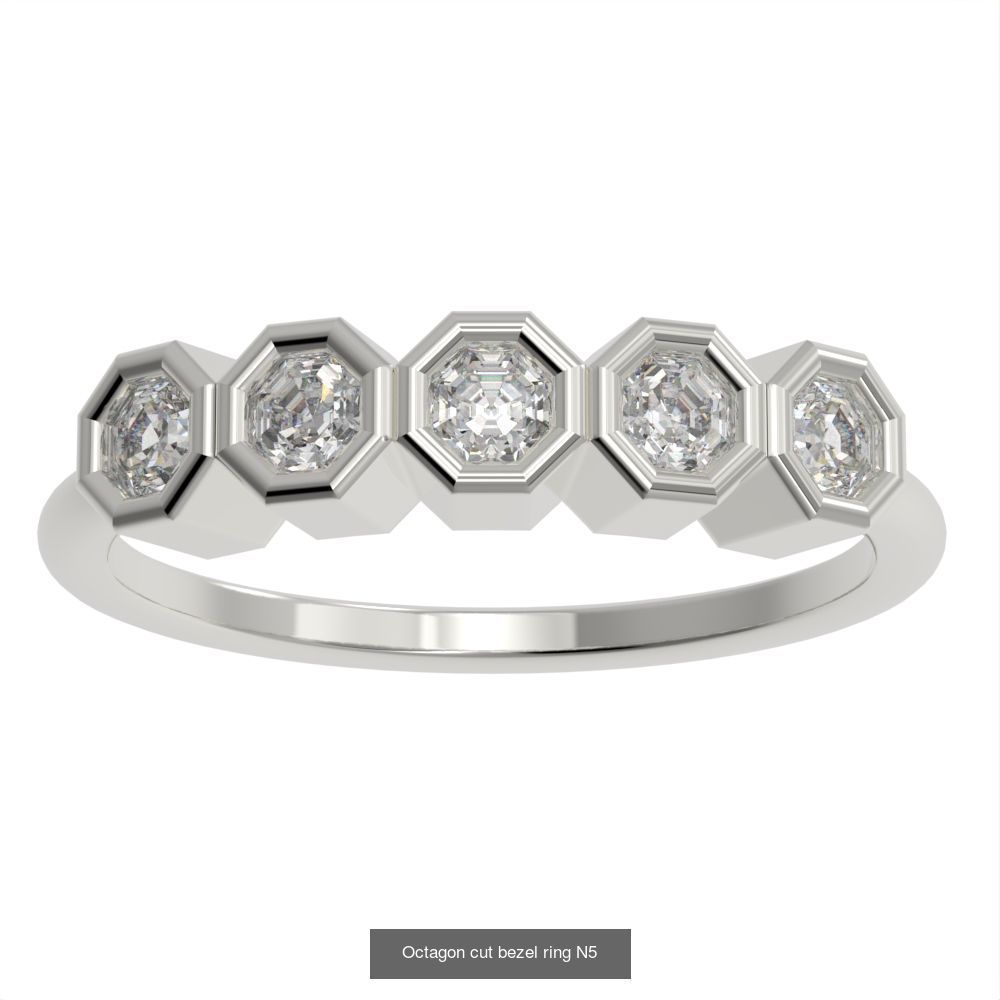 9 different Bezel set rings 3D Model Collection_5
