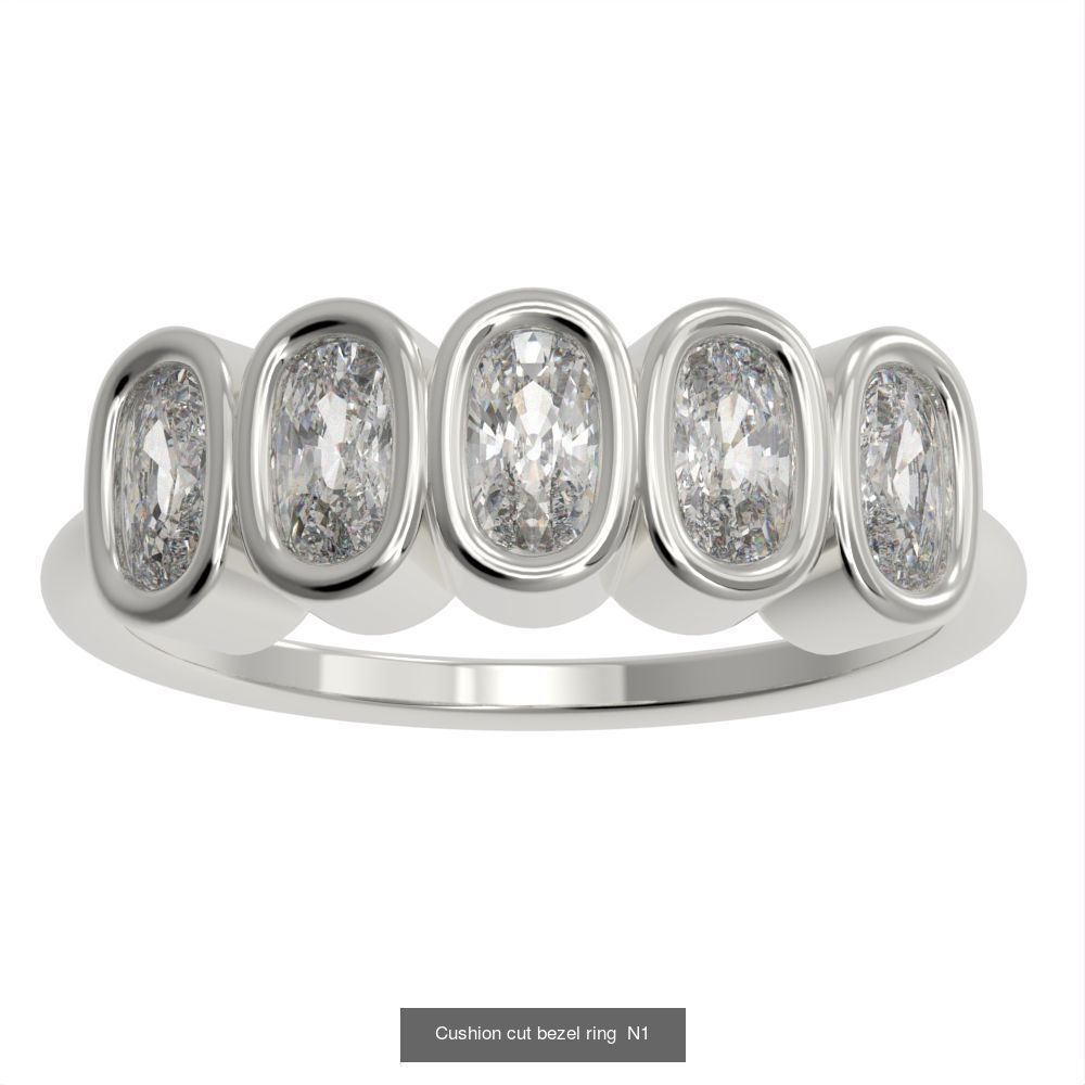 9 different Bezel set rings 3D Model Collection_1