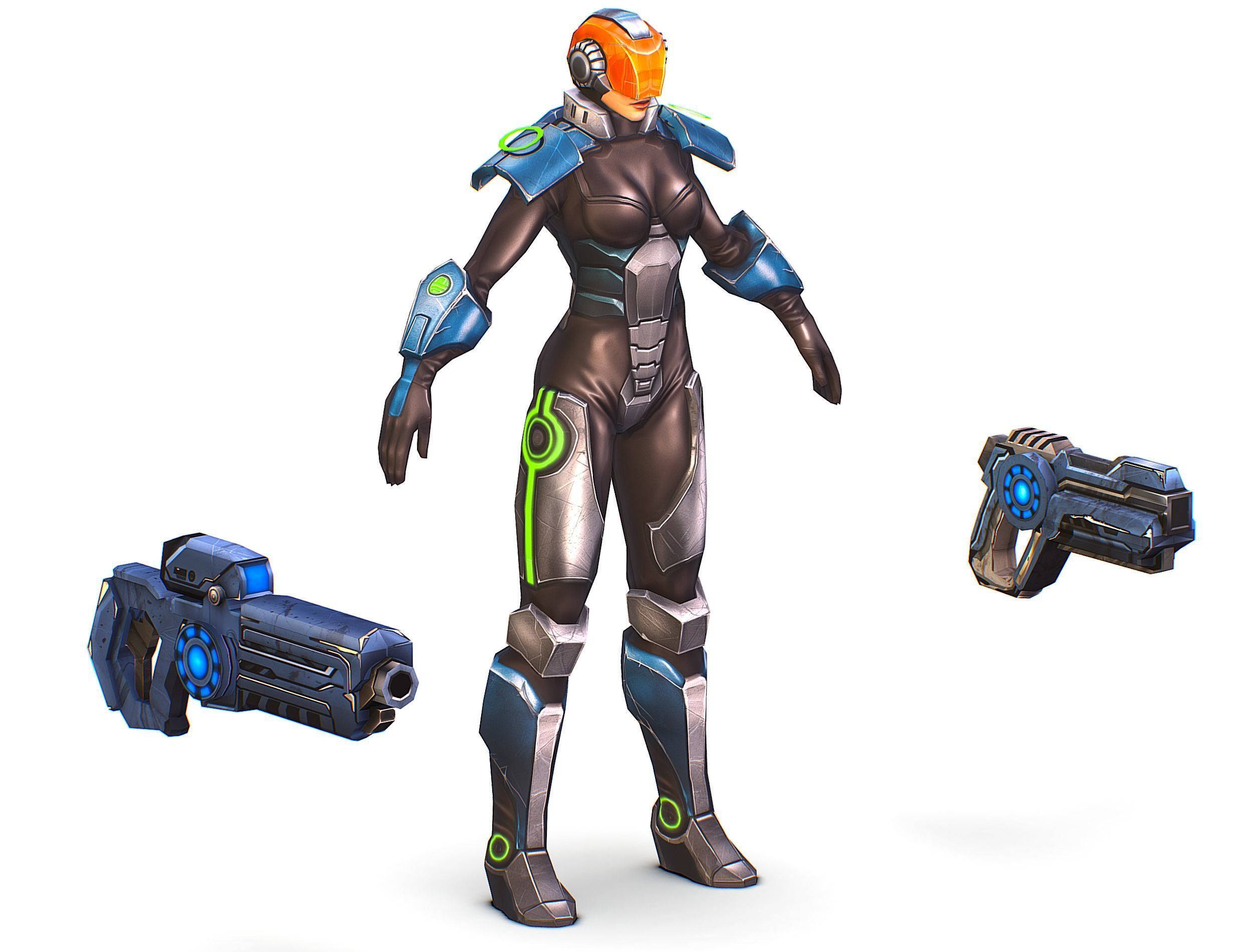 Cartoon Sci-Fi Cyborg Drone Trooper Soldier Low-poly 3D model_14