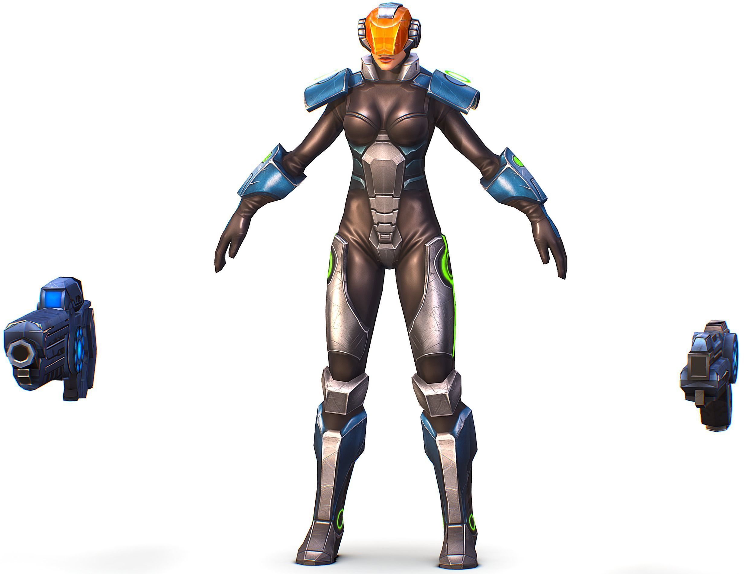 Cartoon Sci-Fi Cyborg Drone Trooper Soldier Low-poly 3D model_2