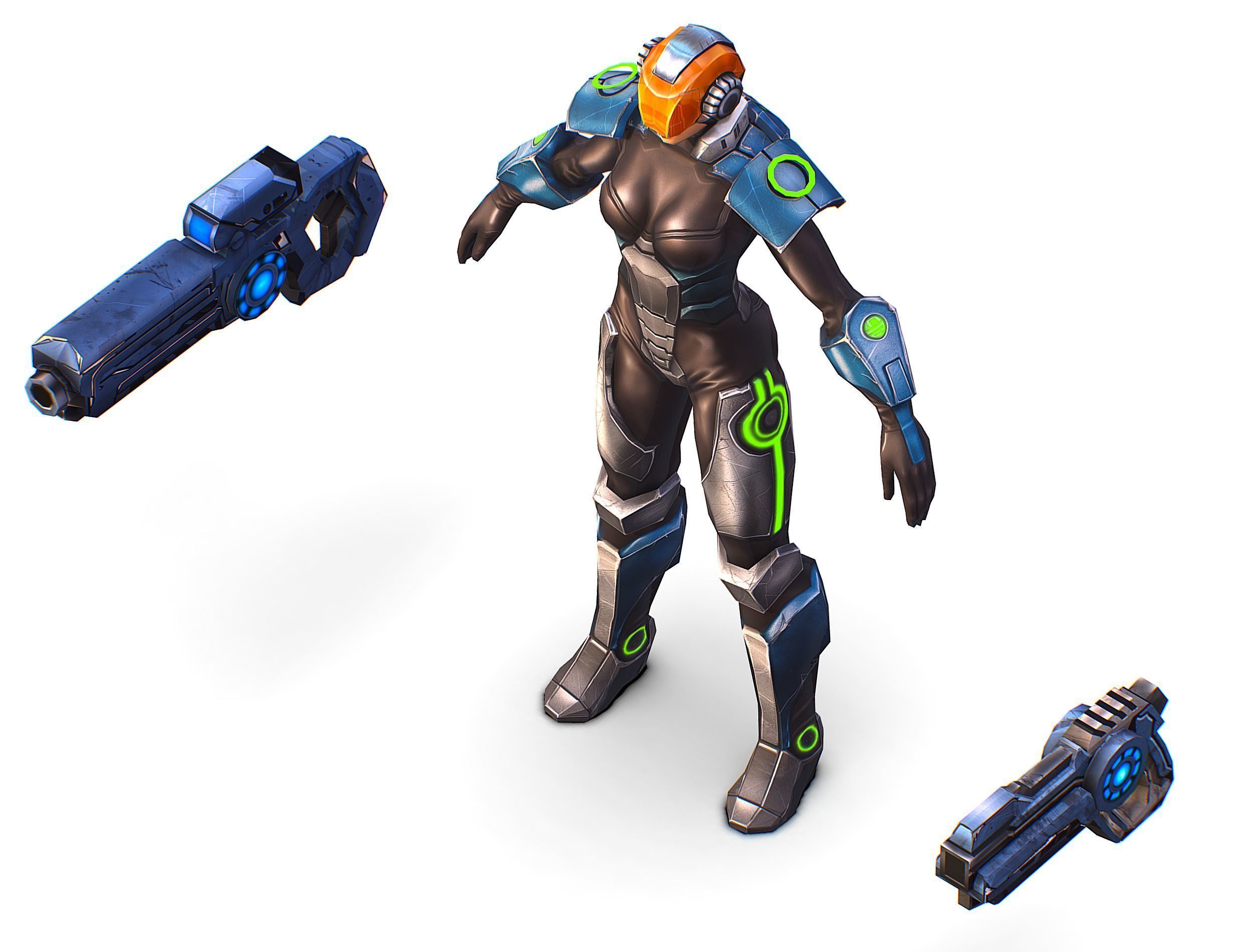 Cartoon Sci-Fi Cyborg Drone Trooper Soldier Low-poly 3D model_16