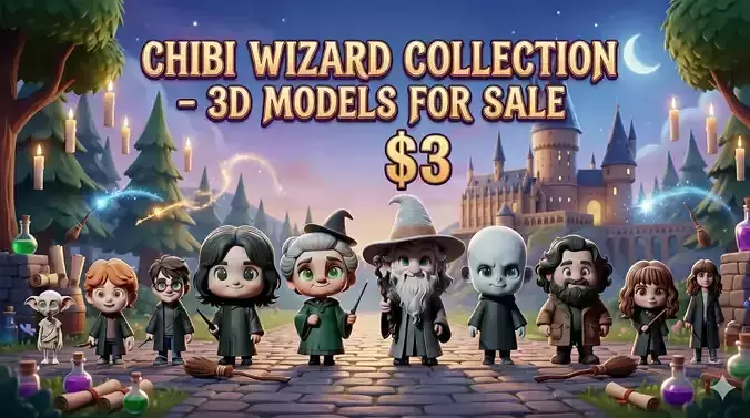 Chibi Wizard Collection 10 Stylized 3D Models