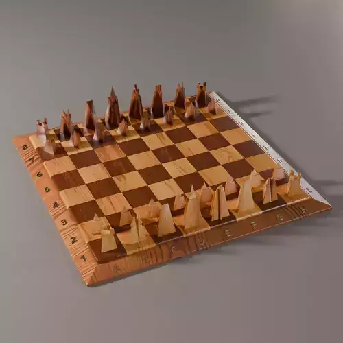 Wooden Chessboard with Pieces Low-poly 3D model