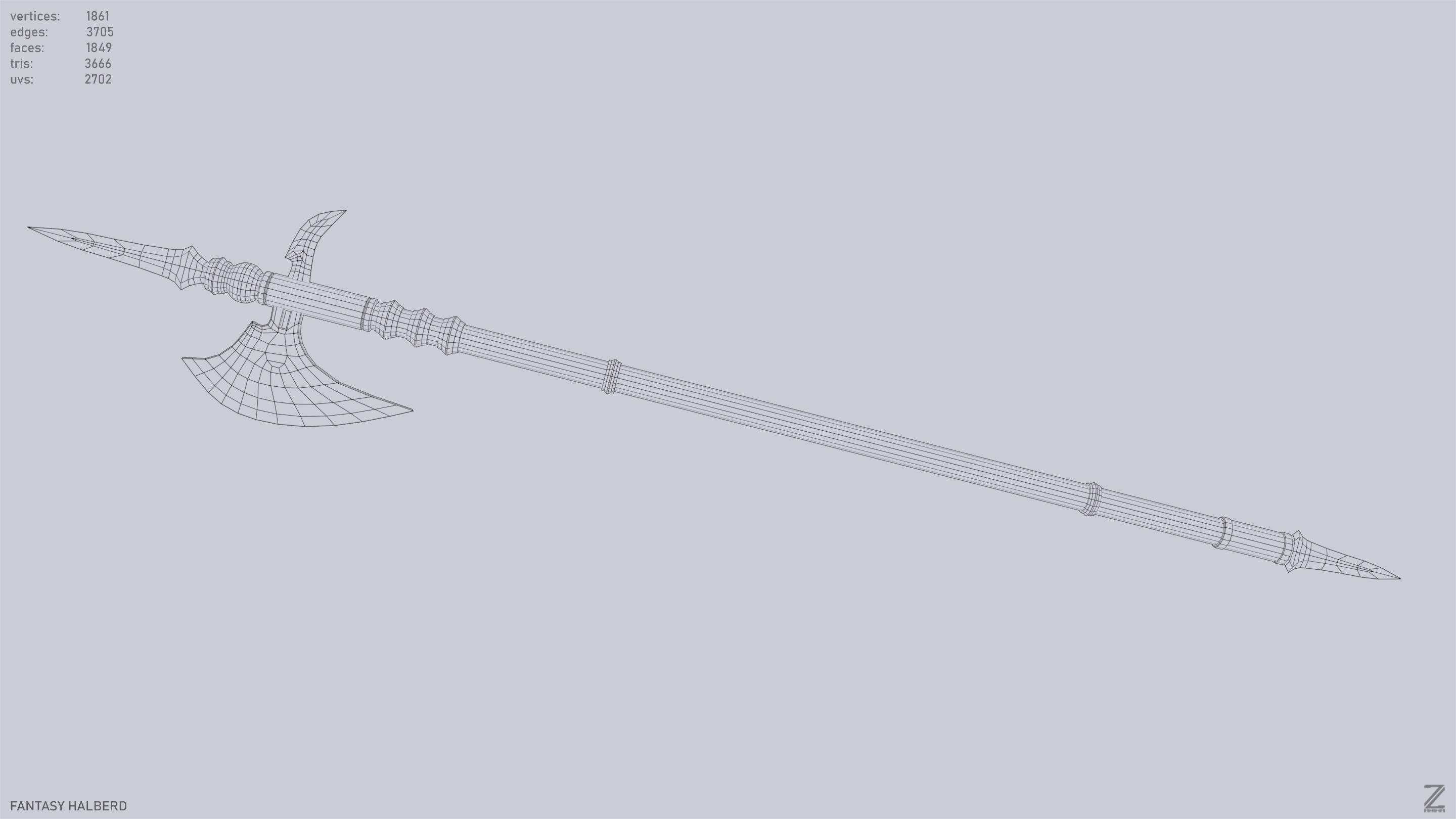 Fantasy halberd Low-poly 3D model_13