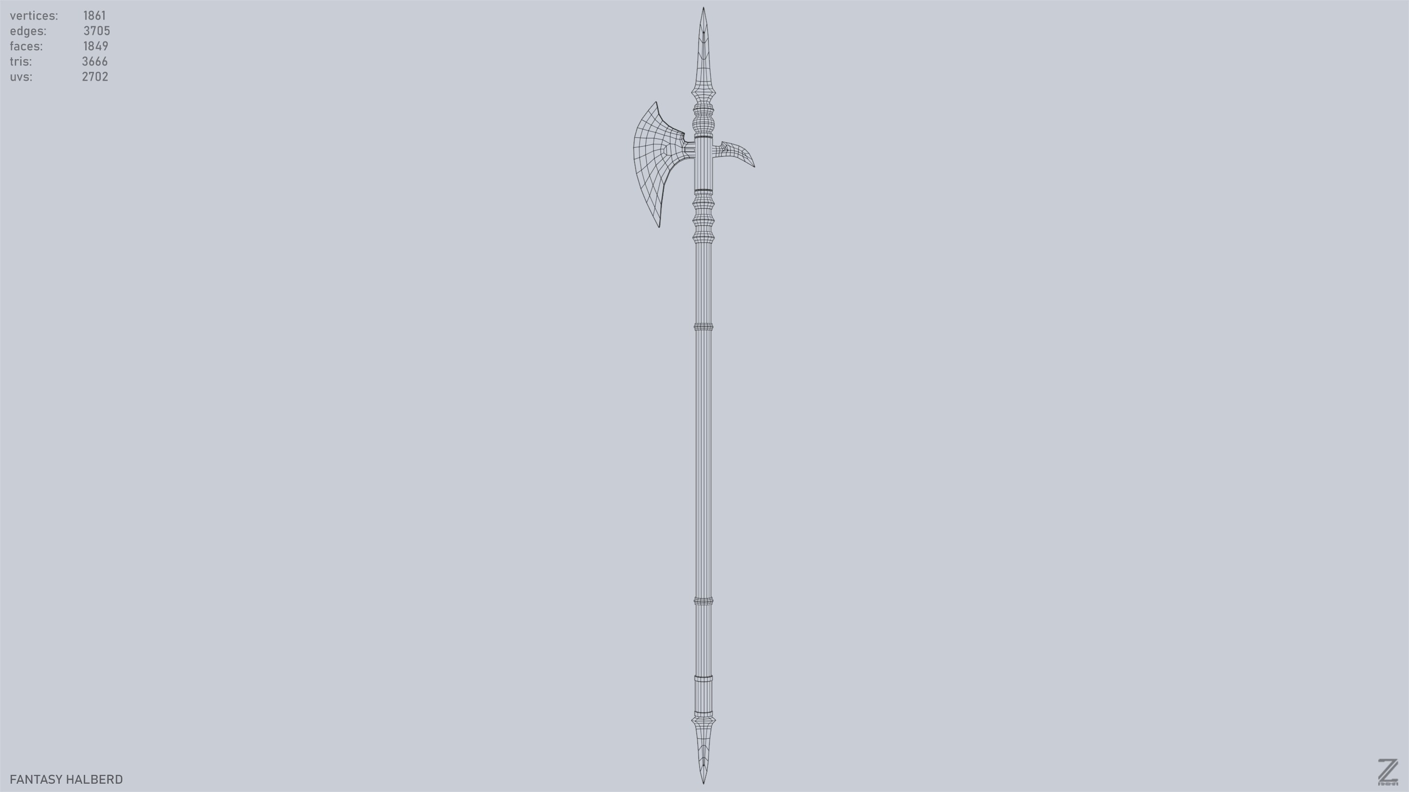 Fantasy halberd Low-poly 3D model_9