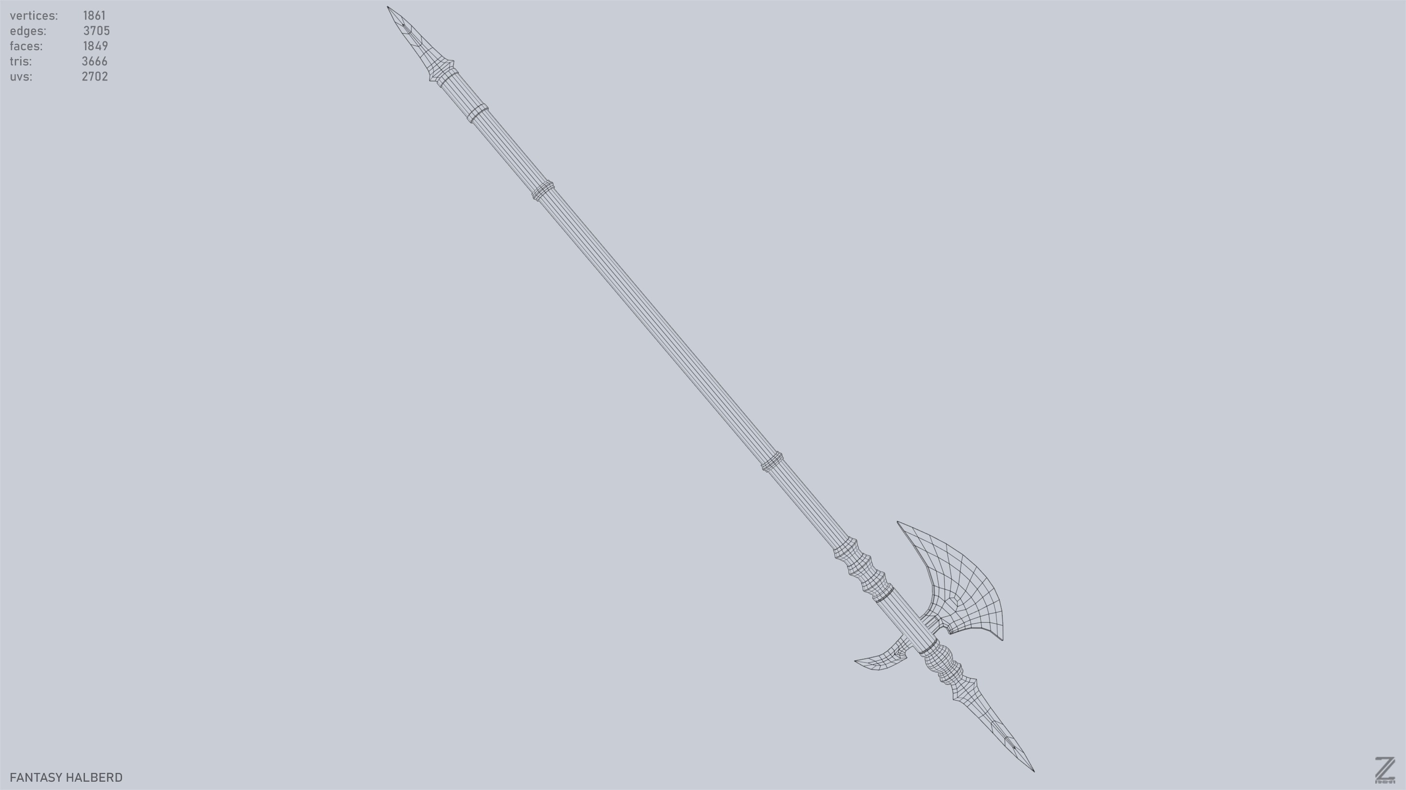 Fantasy halberd Low-poly 3D model_14