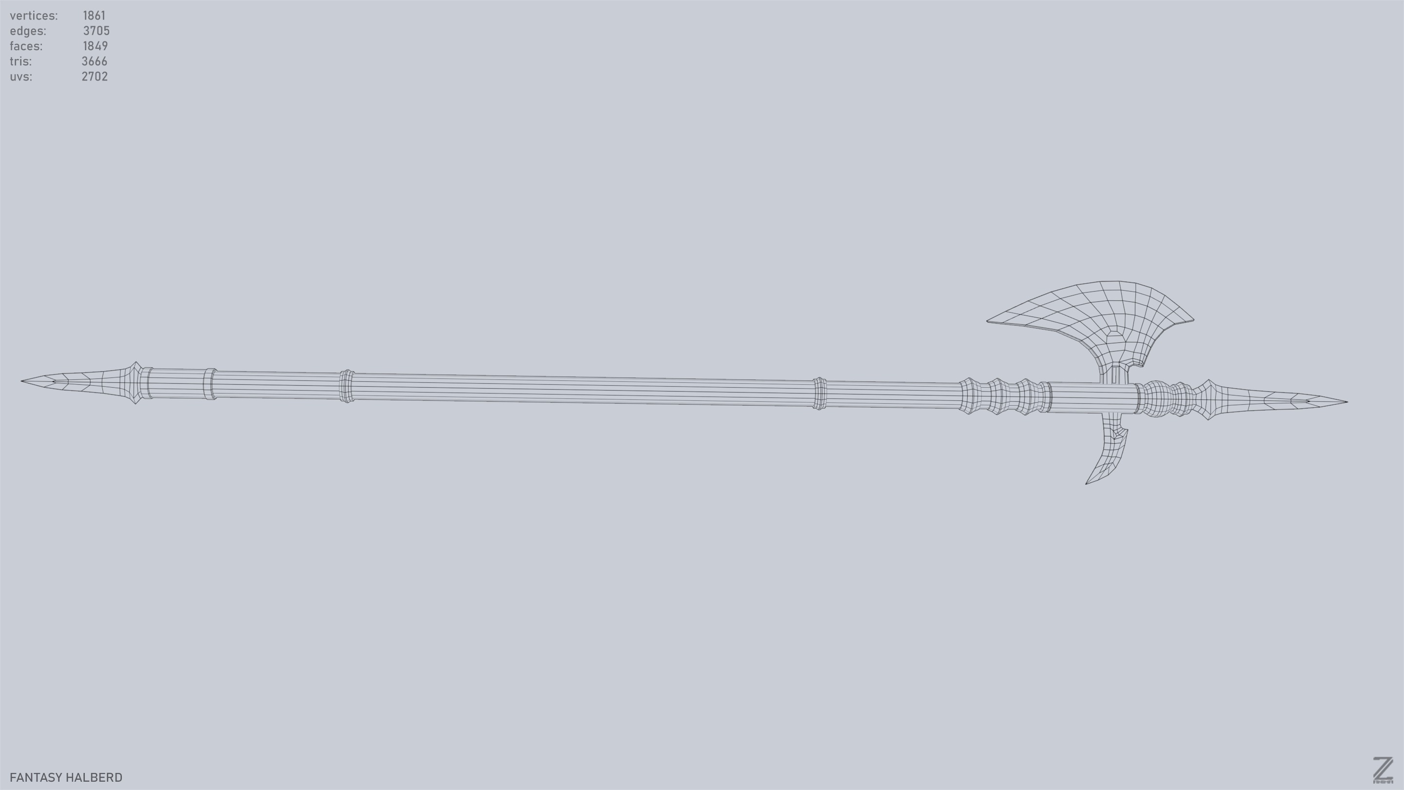 Fantasy halberd Low-poly 3D model_11