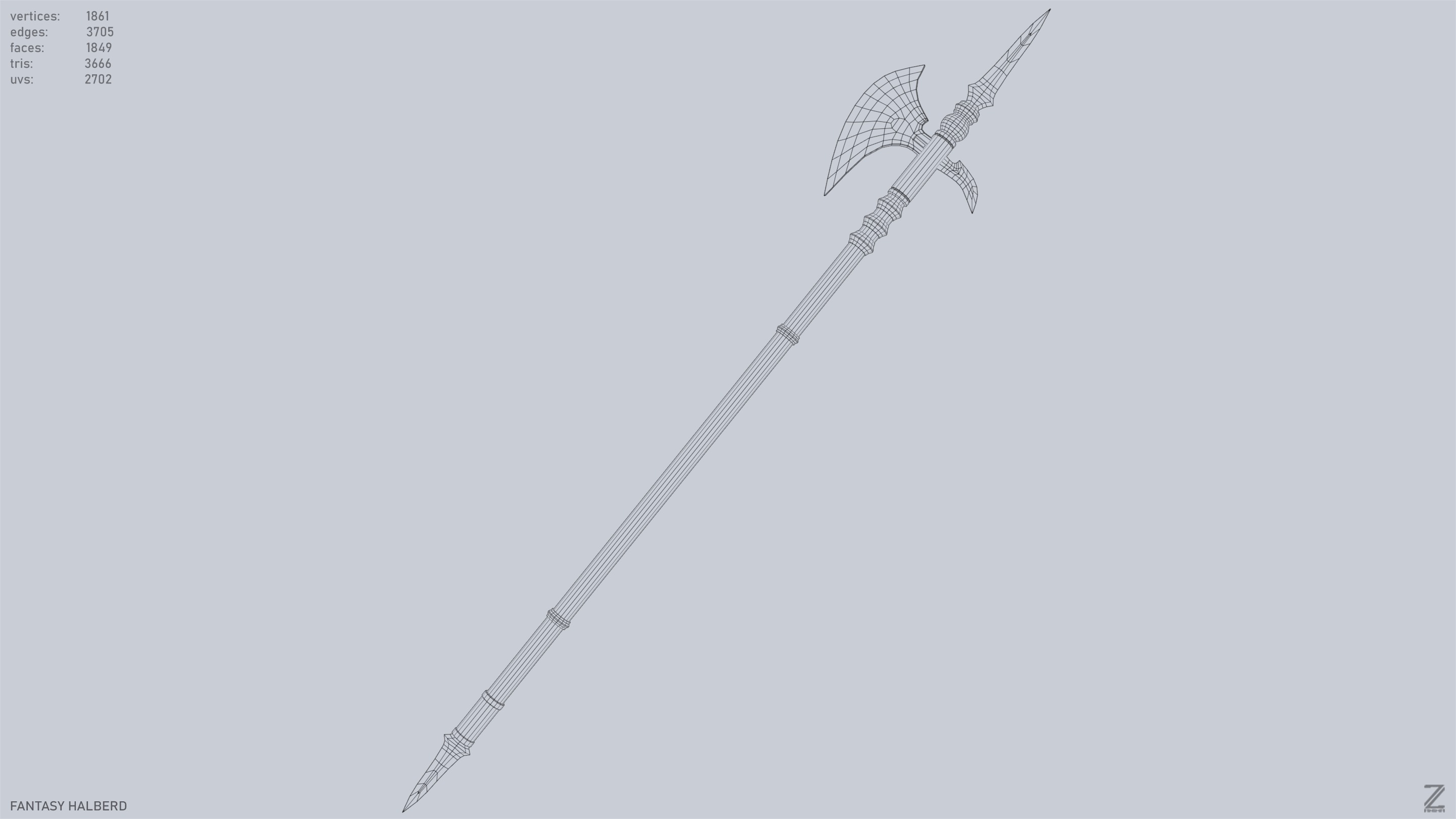 Fantasy halberd Low-poly 3D model_12
