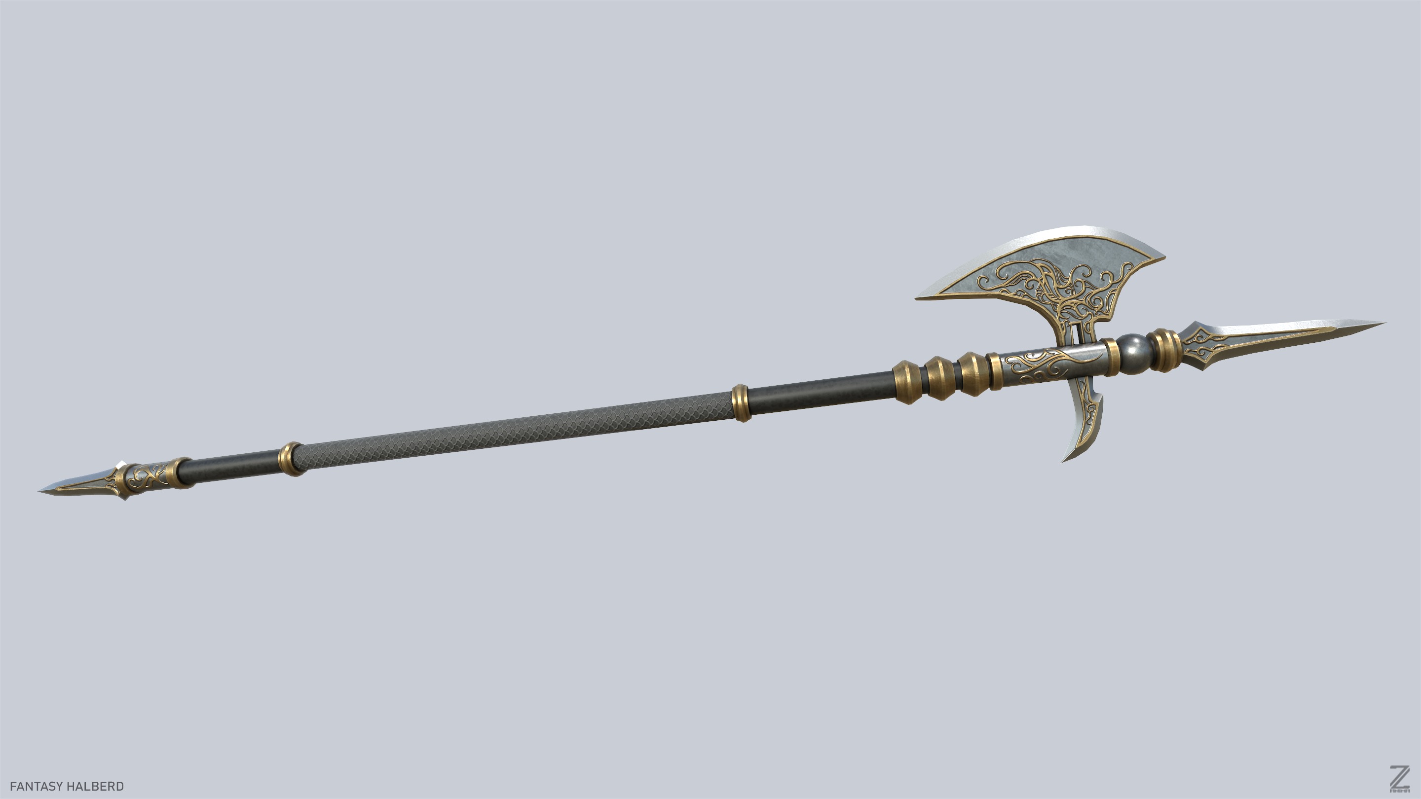 Fantasy halberd Low-poly 3D model_4