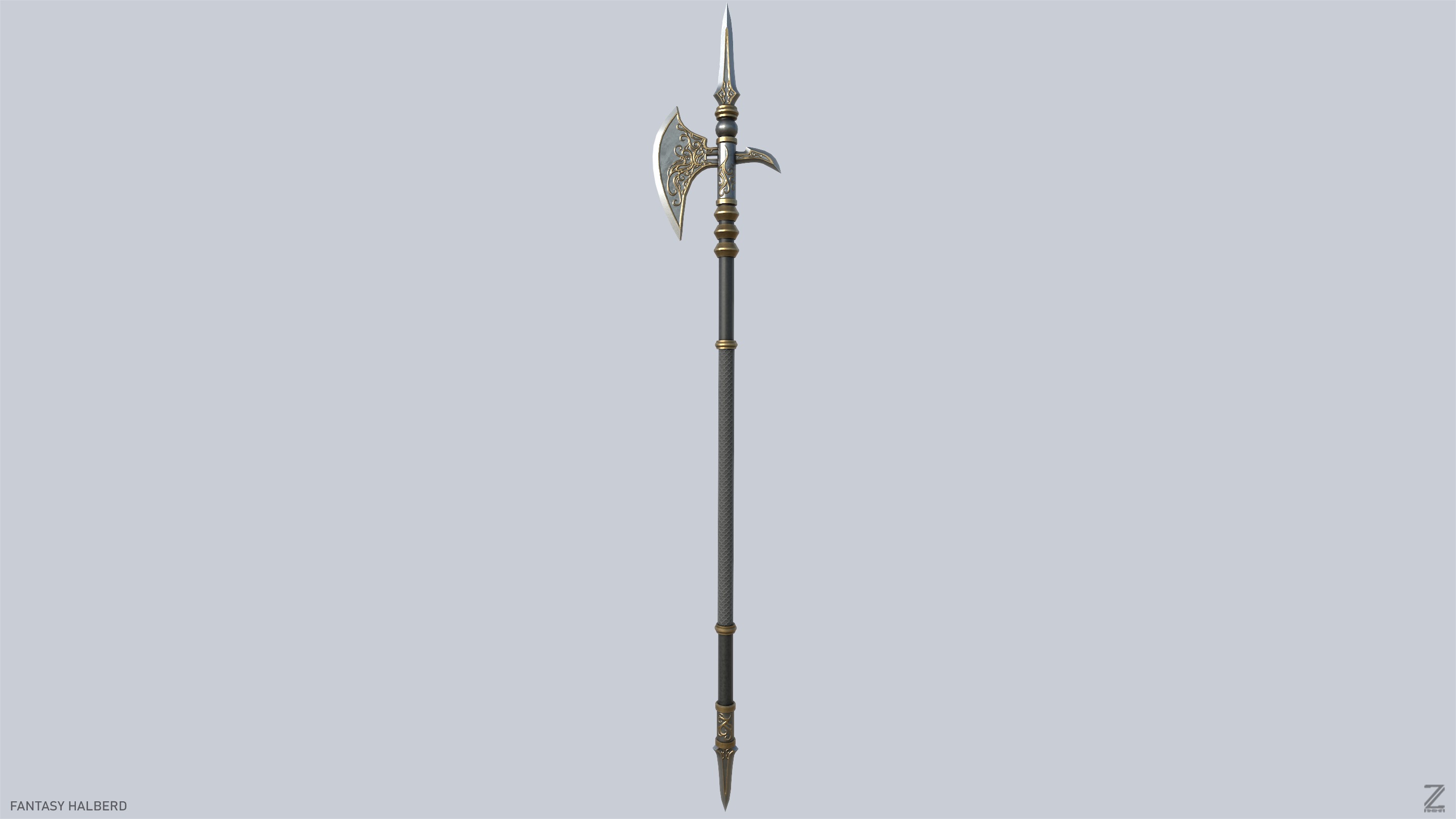 Fantasy halberd Low-poly 3D model_2