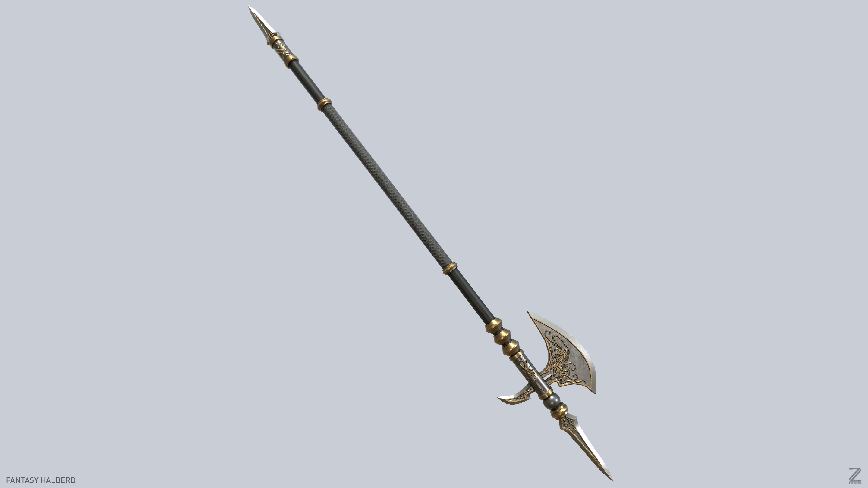 Fantasy halberd Low-poly 3D model_6