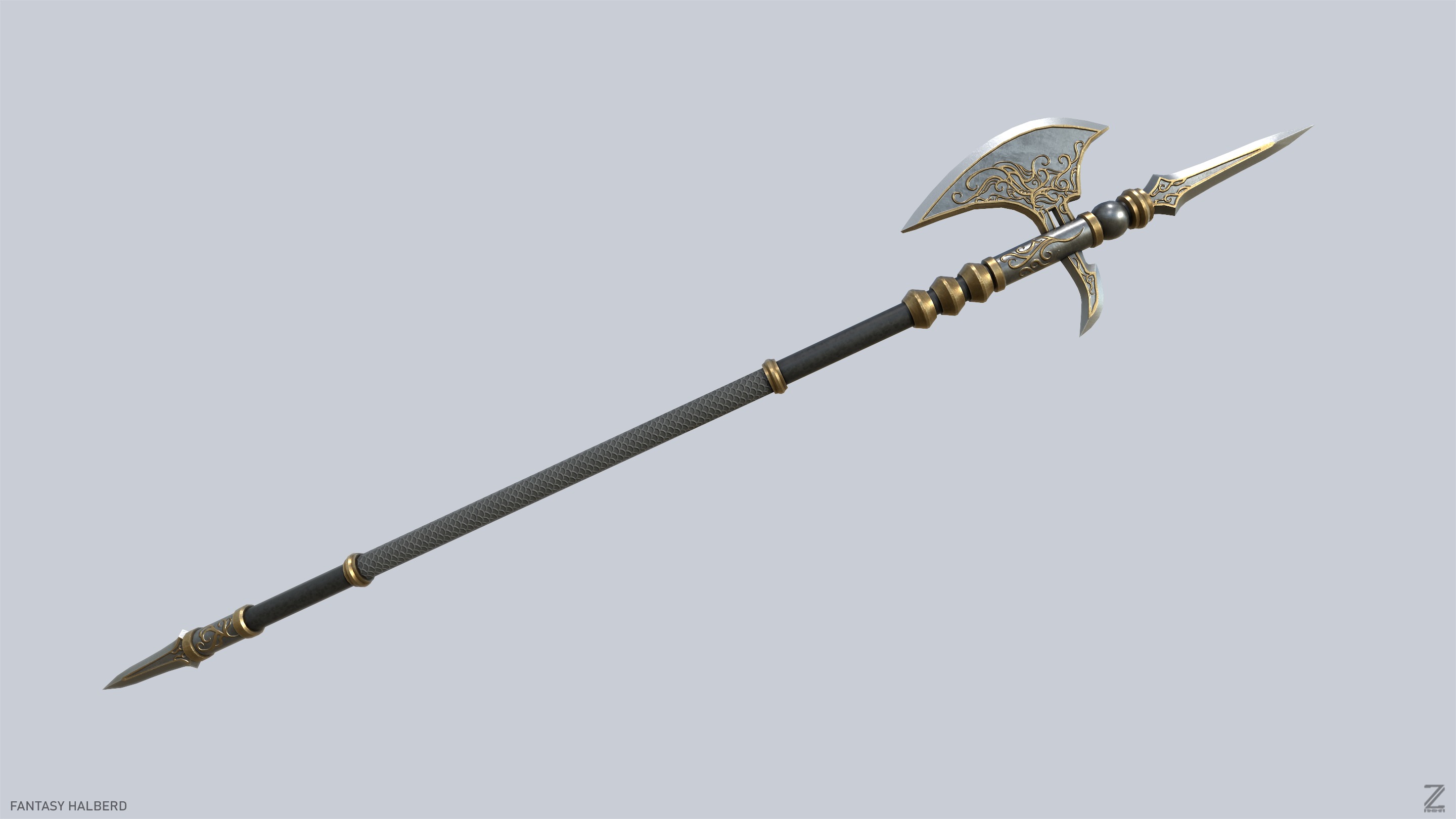 Fantasy halberd Low-poly 3D model_8