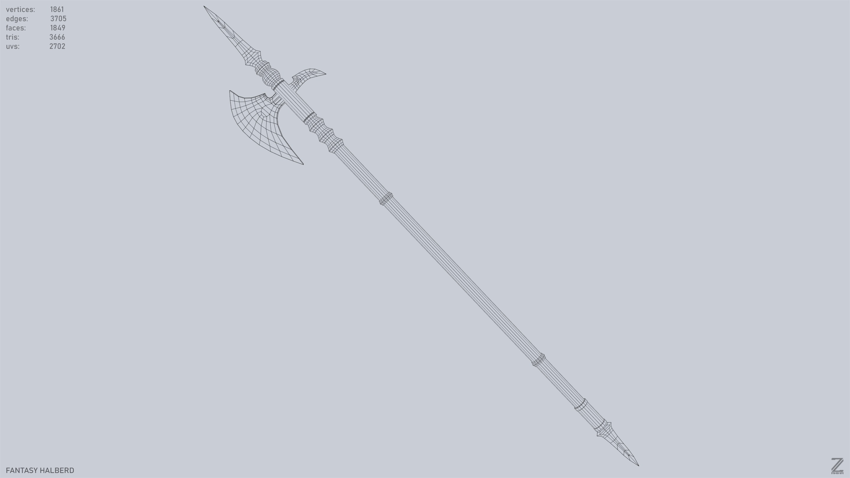 Fantasy halberd Low-poly 3D model_10