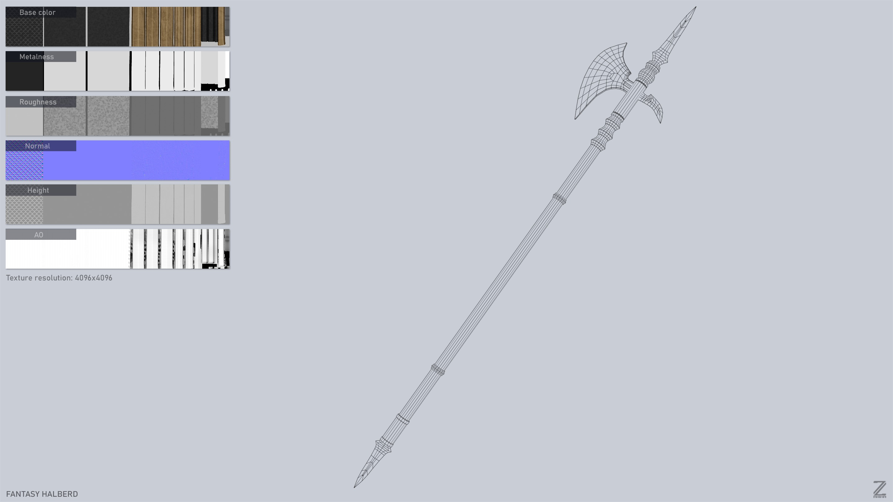 Fantasy halberd Low-poly 3D model_3