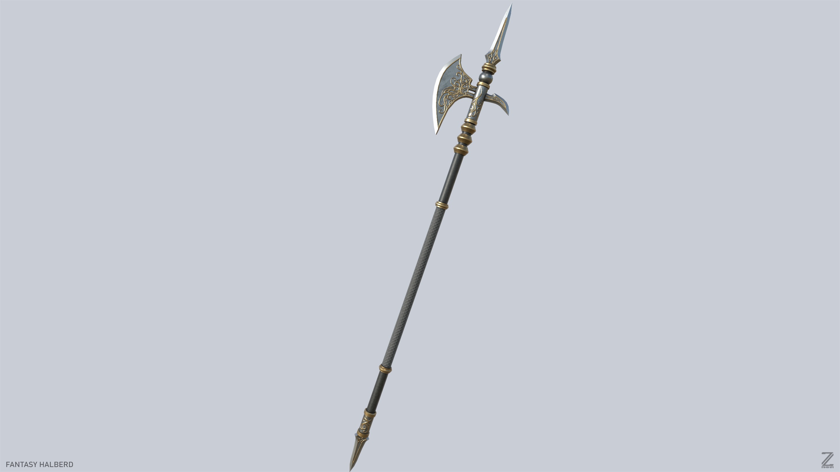 Fantasy halberd Low-poly 3D model_5
