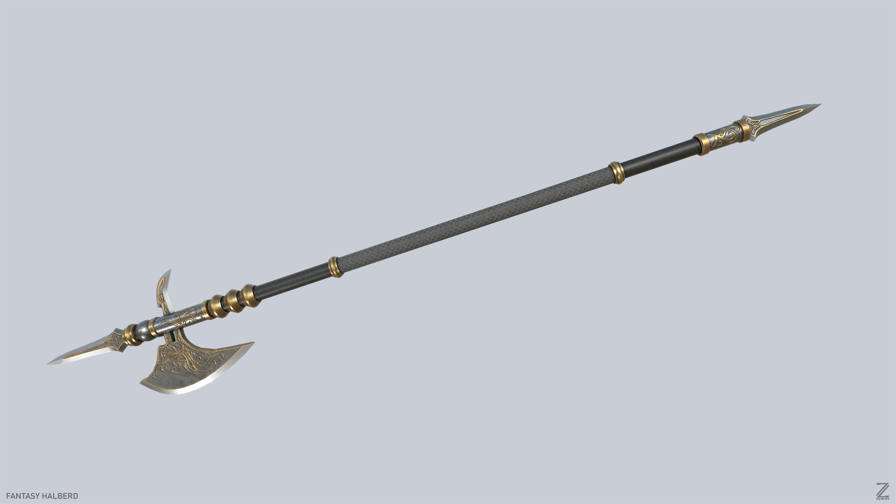 Fantasy halberd Low-poly 3D model_7