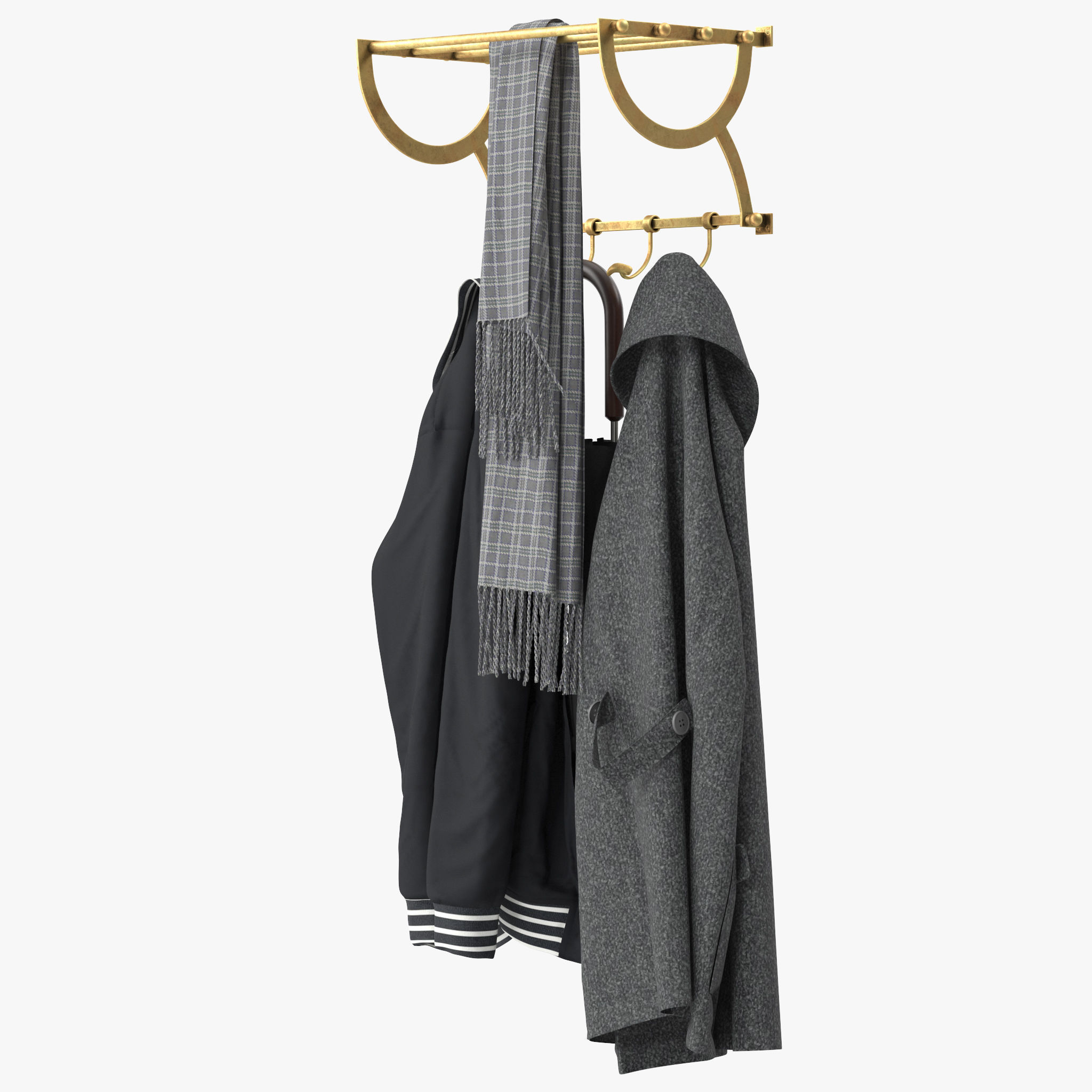 Antique Gold Luggage Rack With Coat Hooks 3D model_9