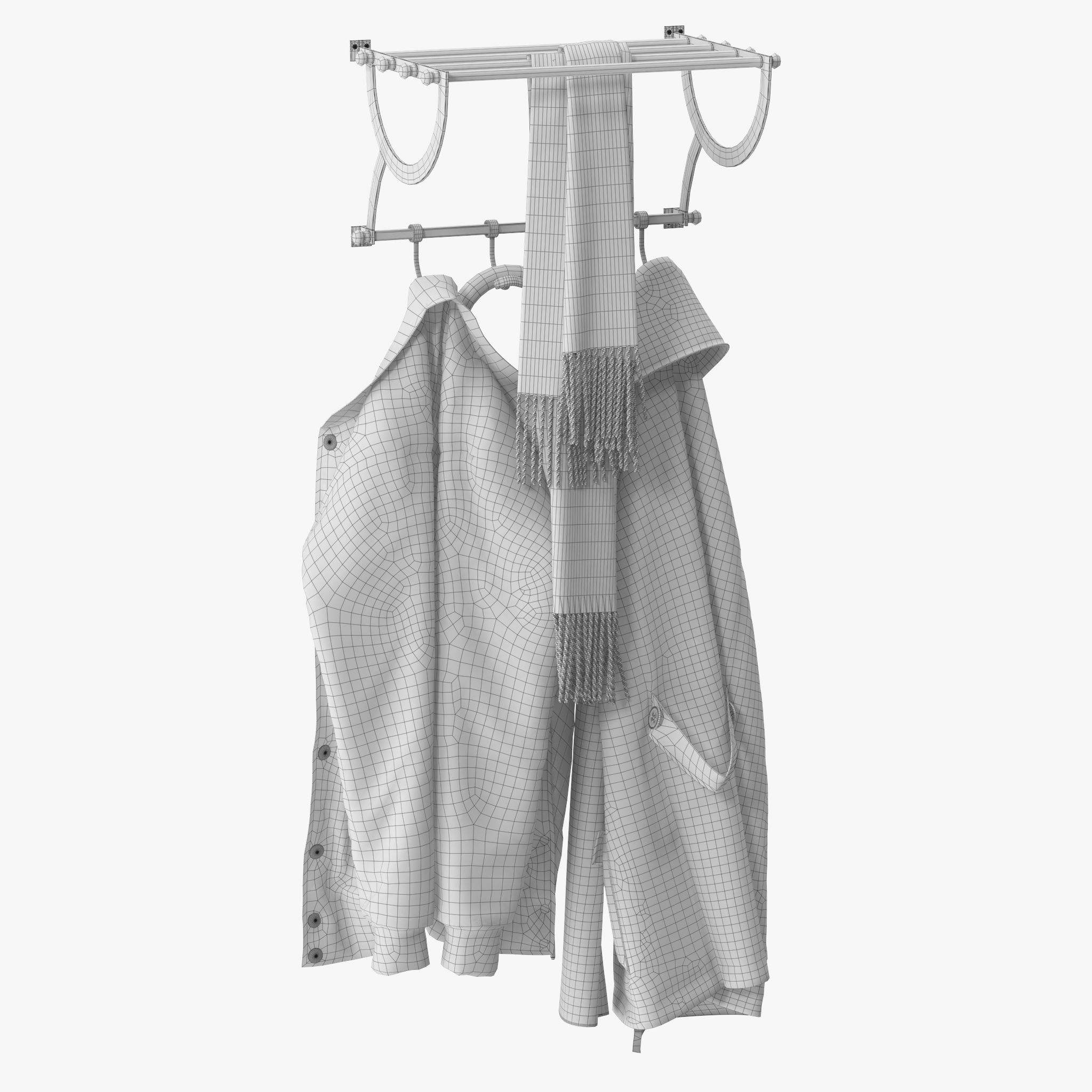 Antique Gold Luggage Rack With Coat Hooks 3D model_15