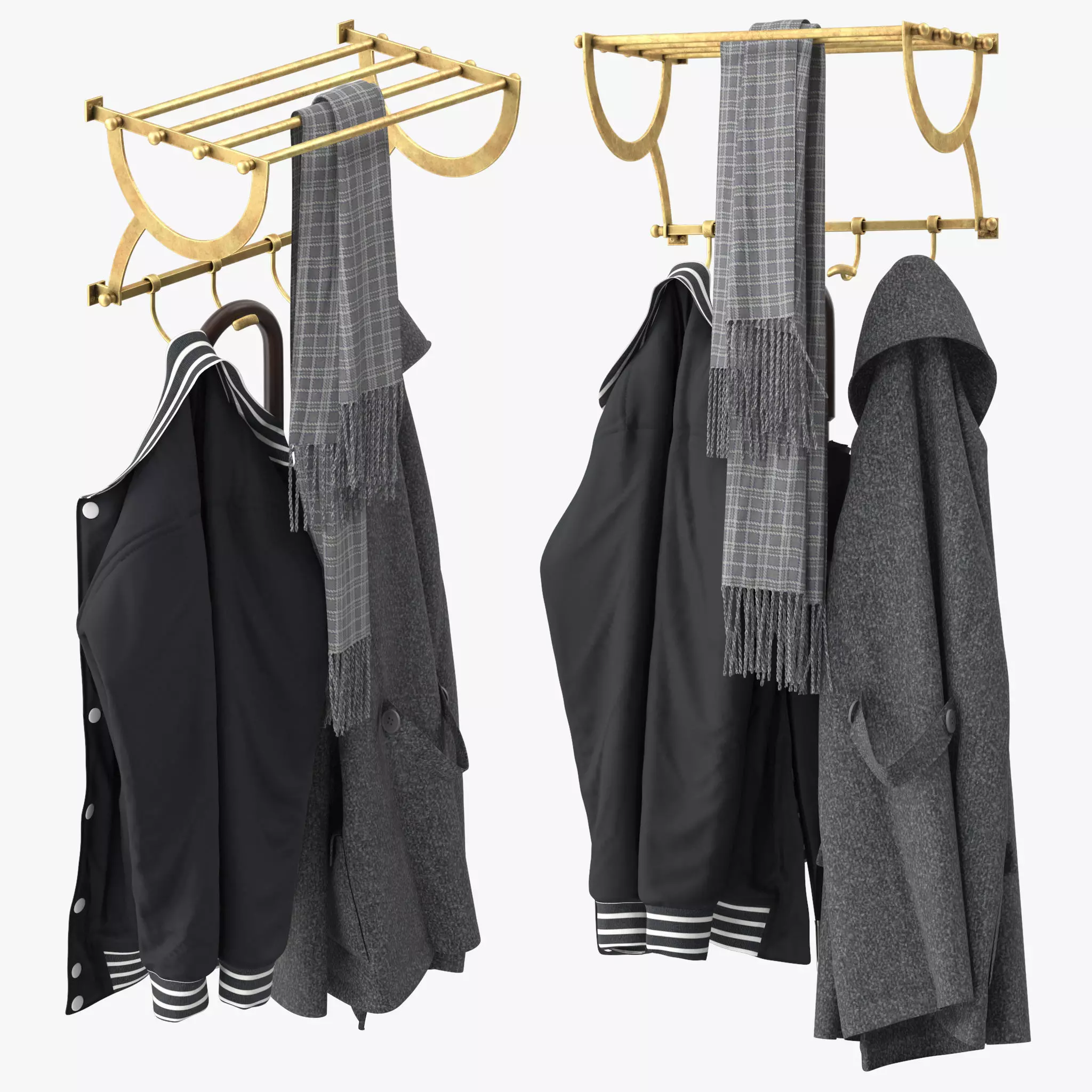 Antique Gold Luggage Rack With Coat Hooks 3D model_0