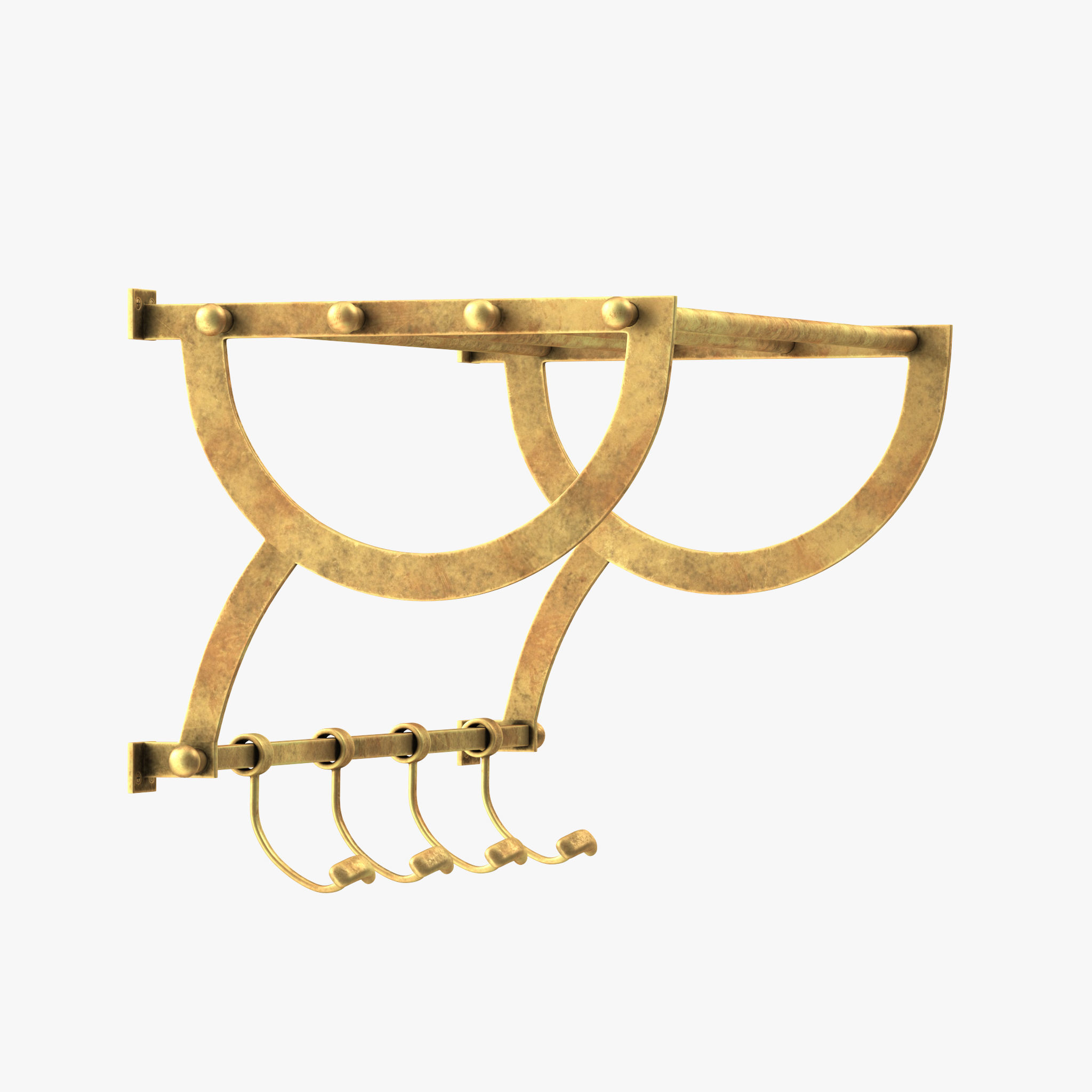 Antique Gold Luggage Rack With Coat Hooks 3D model_13
