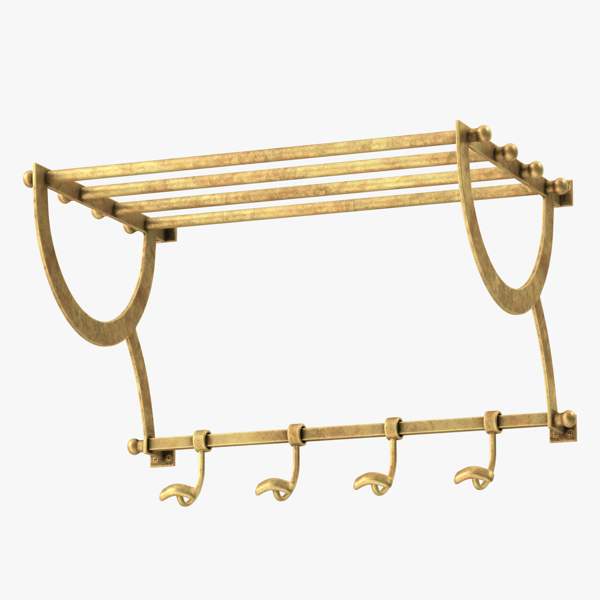 Antique Gold Luggage Rack With Coat Hooks 3D model_7